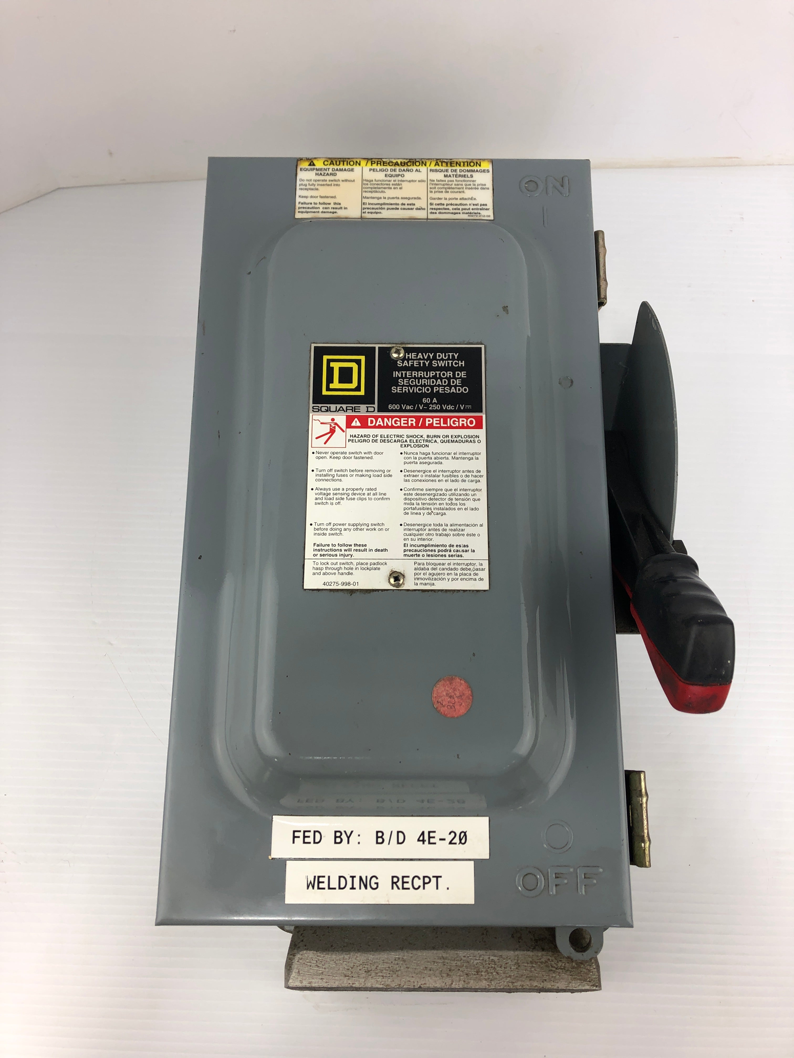 Square D H362AWC Heavy Duty Safety Fusible Disconnect Switch Ser. F07 600VAC 60A