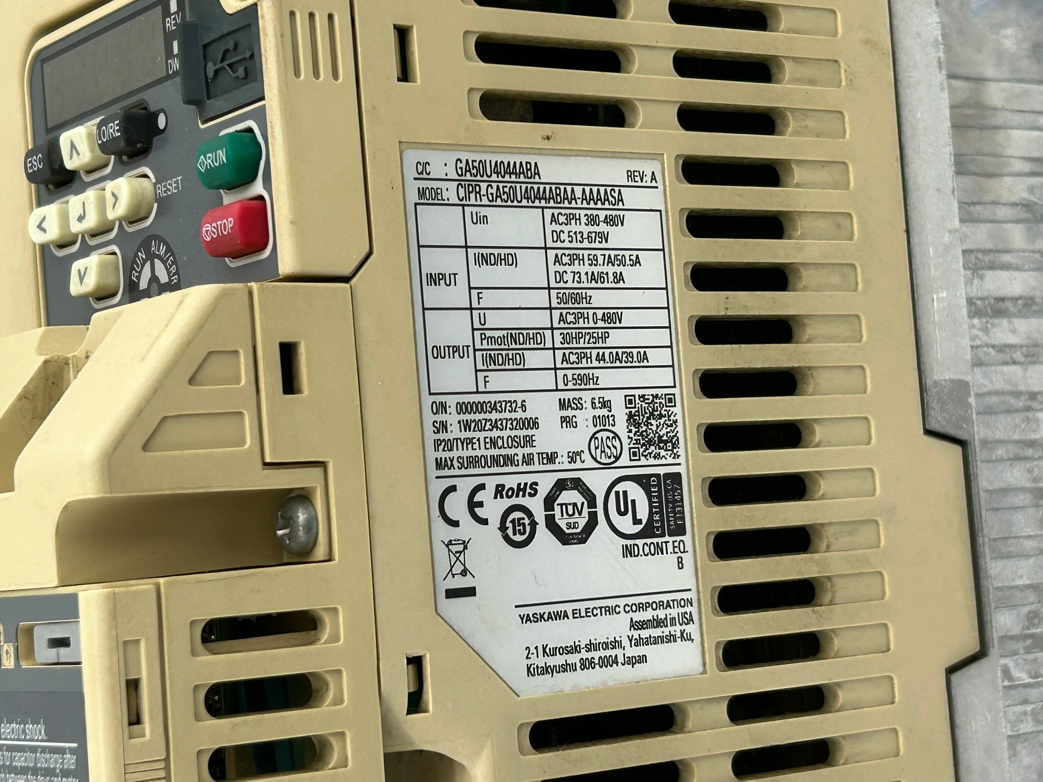 Yaskawa CIPR-GA50U4044ABAA-AAAASA AC Electric Drive Rev A - With Cover