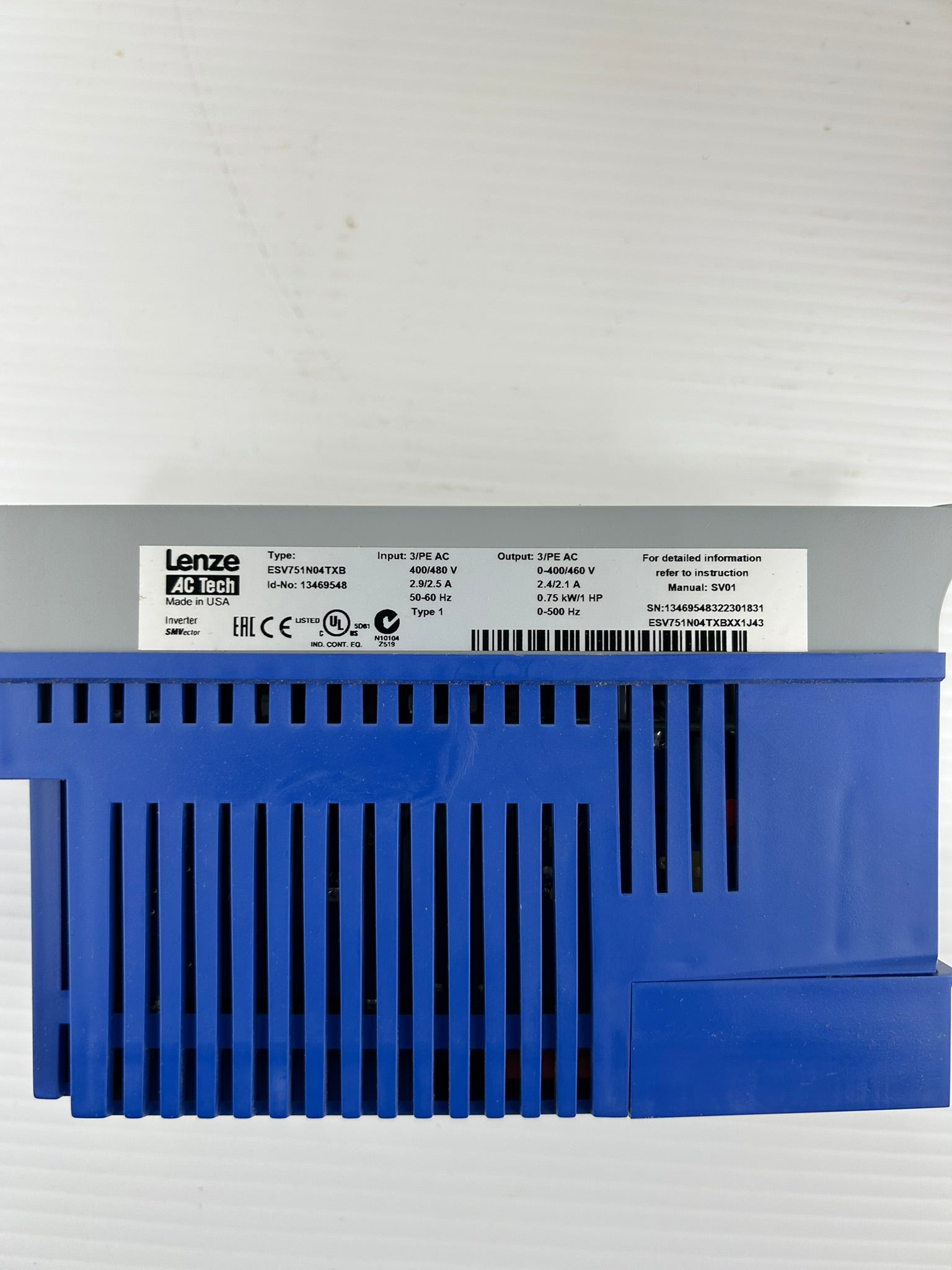 Lenze AC Tech SMVector ESV751N04TXB 1HP 400/480V 3PH VFD AC Drive - USA Shipping