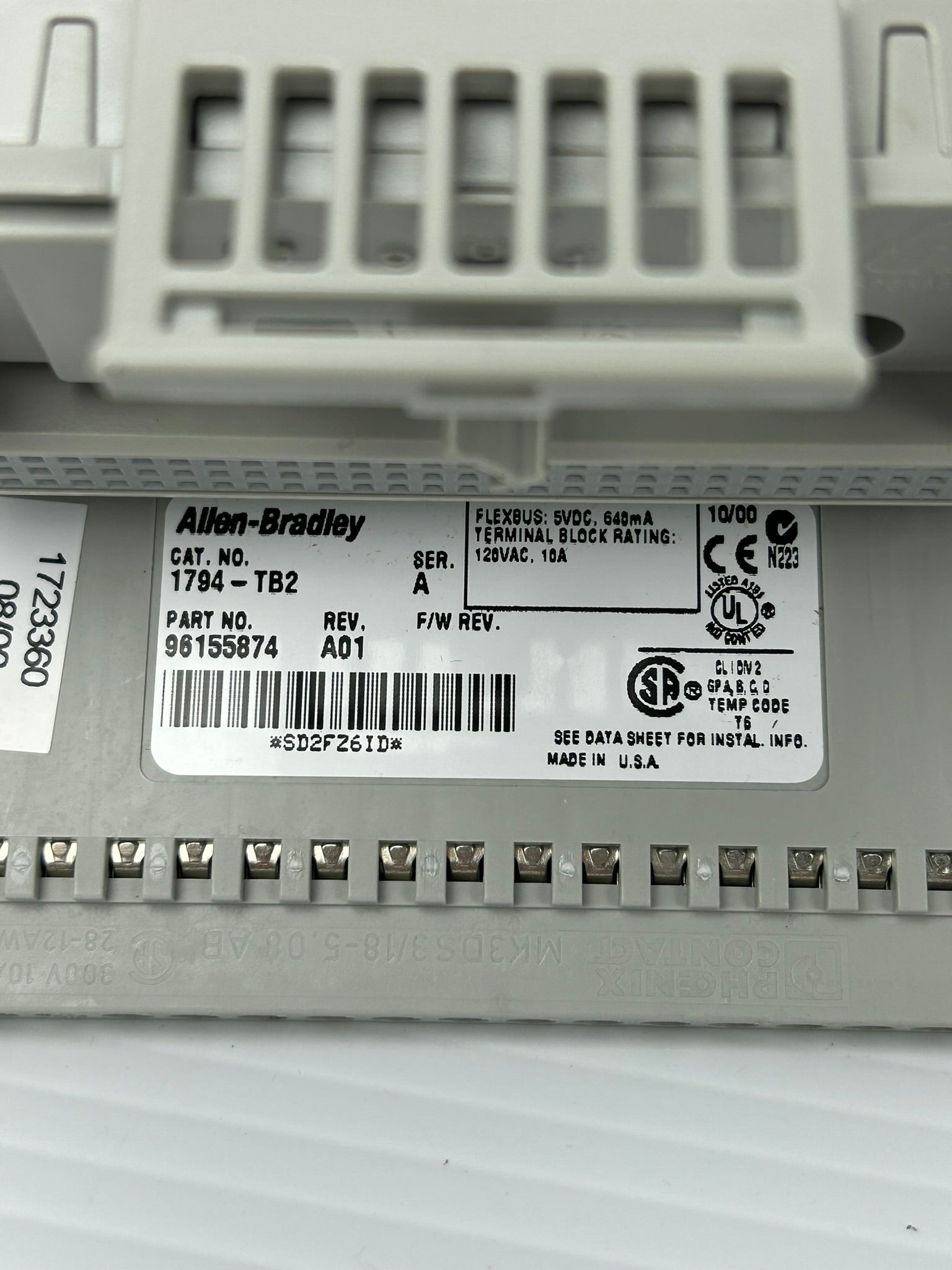 Allen-Bradley 1794-TB2 Terminal Base Series A Rev A01 120VAC 10A