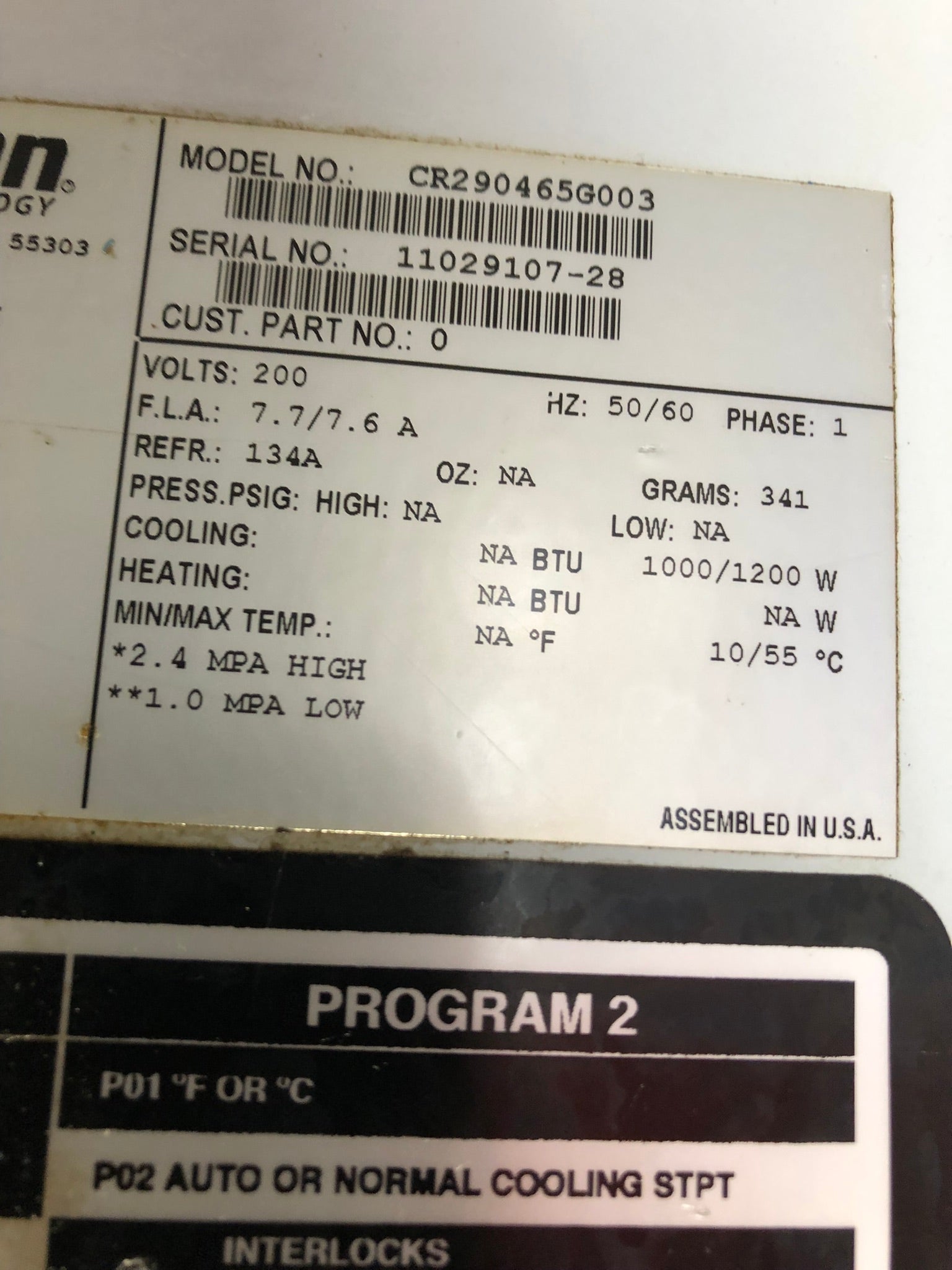 McClean CR290465G003 Electrical Enclosure Air Conditioner 200V 1 Ph 50/60 Hz