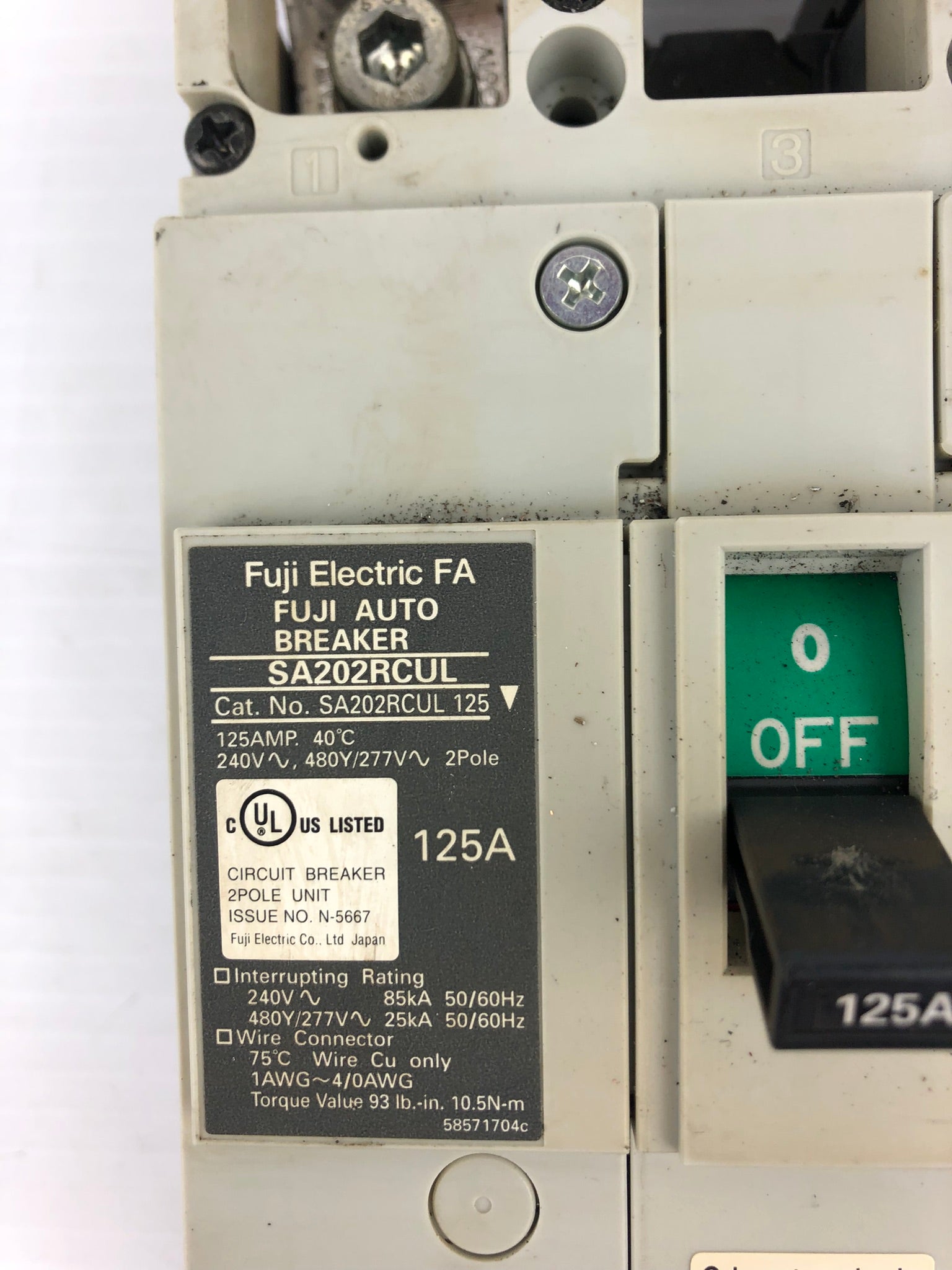 Fuji Electric SA202RCUL 125 Circuit Breaker 125A with Handle 40CE FK8830