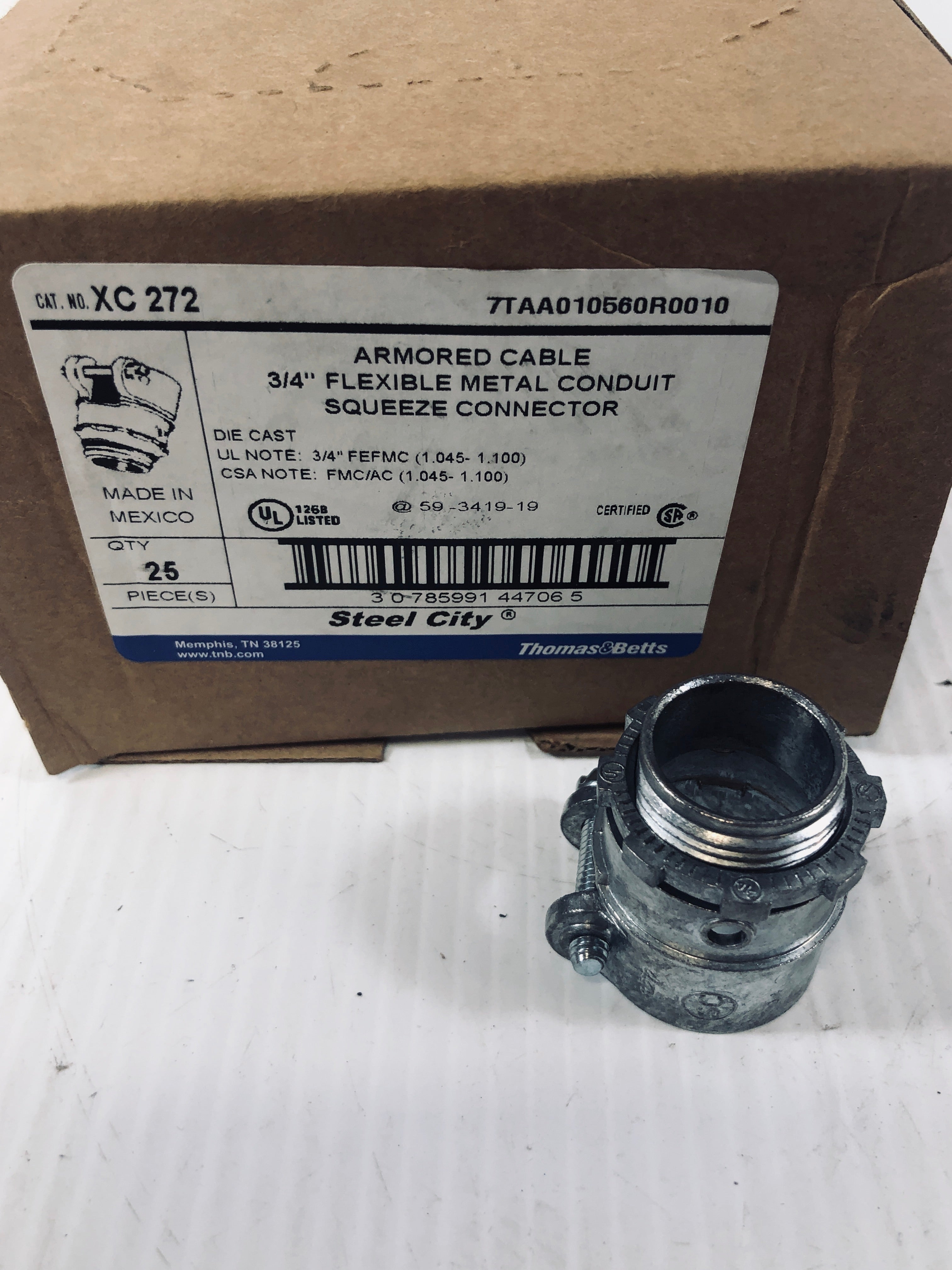 3/4 Flexible Conduit Squeeze Connector Box of 25 - No Original Box