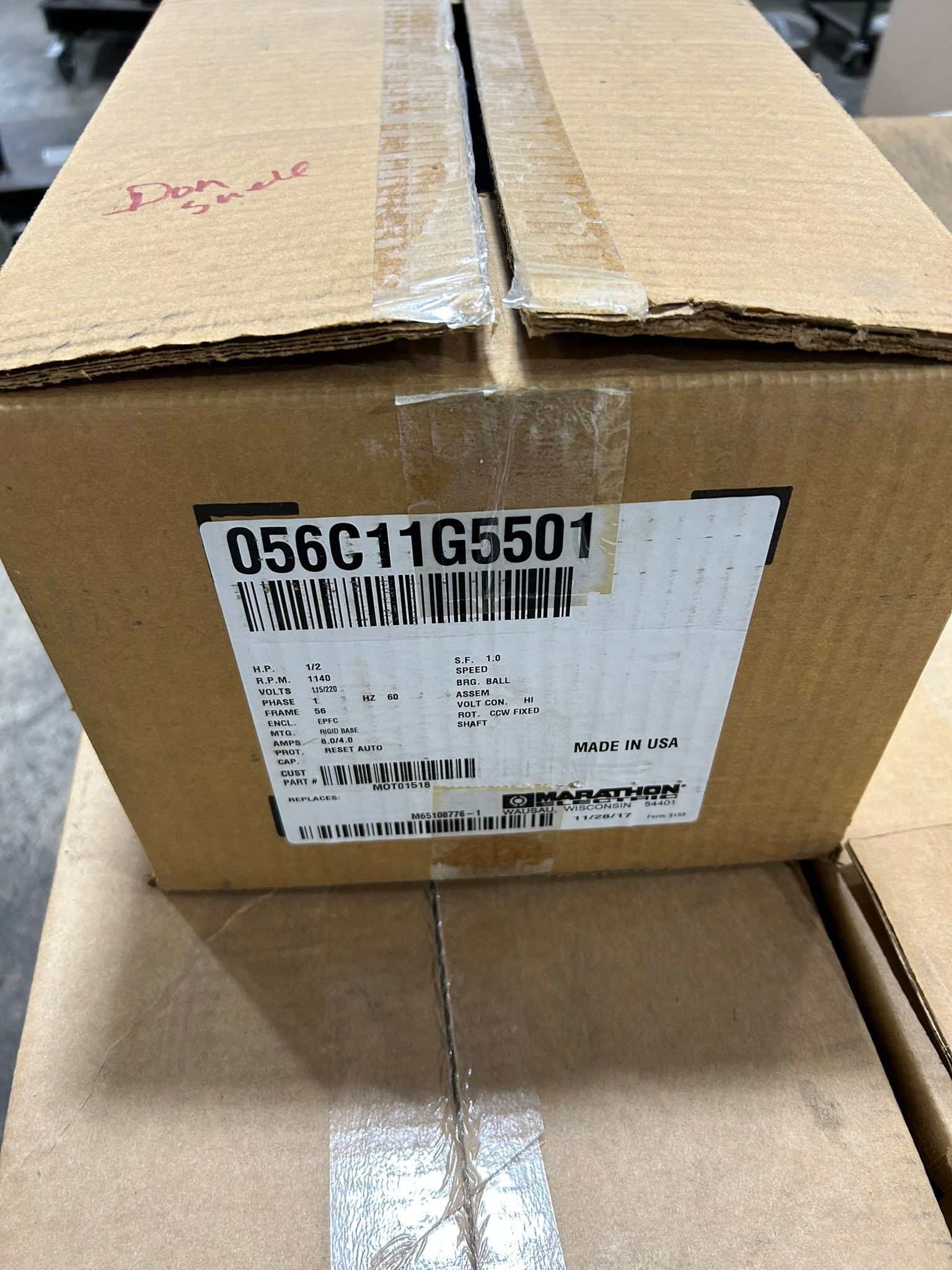 Marathon 056C11G5501 Motor 1/2 HP RPM 1140 1 PH 60HZ 56 Frame