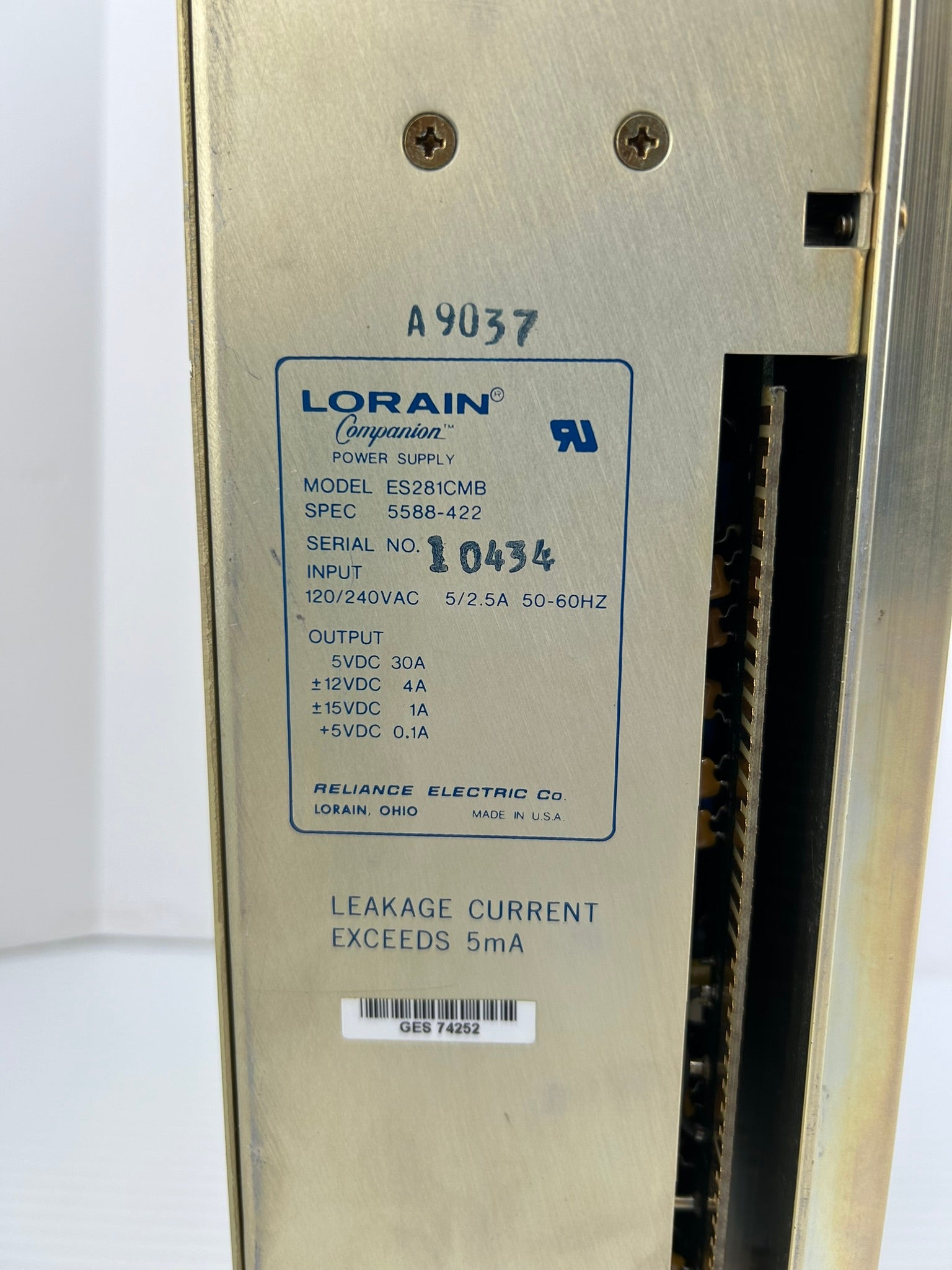 Reliance Electric 57C491 Automax Power Supply Lorain ES281CMB with Key
