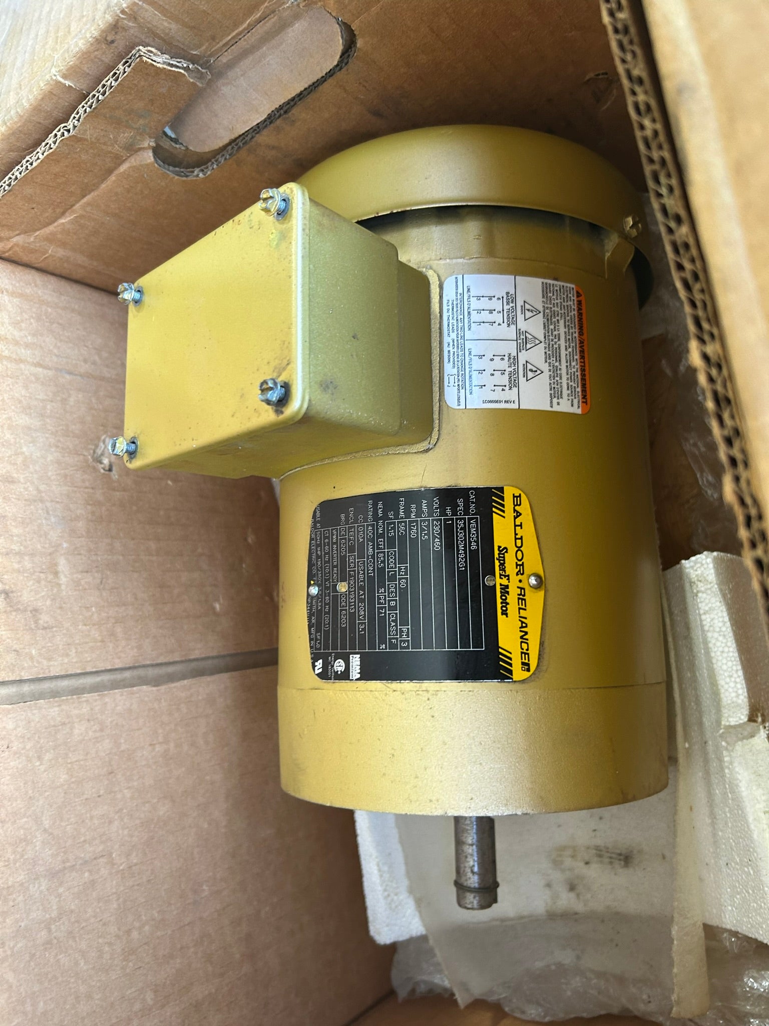 Baldor Reliance VEM3546 Electric Motor 1 HP 1760 RPM 230/460V 3 Phase 56C TEFC