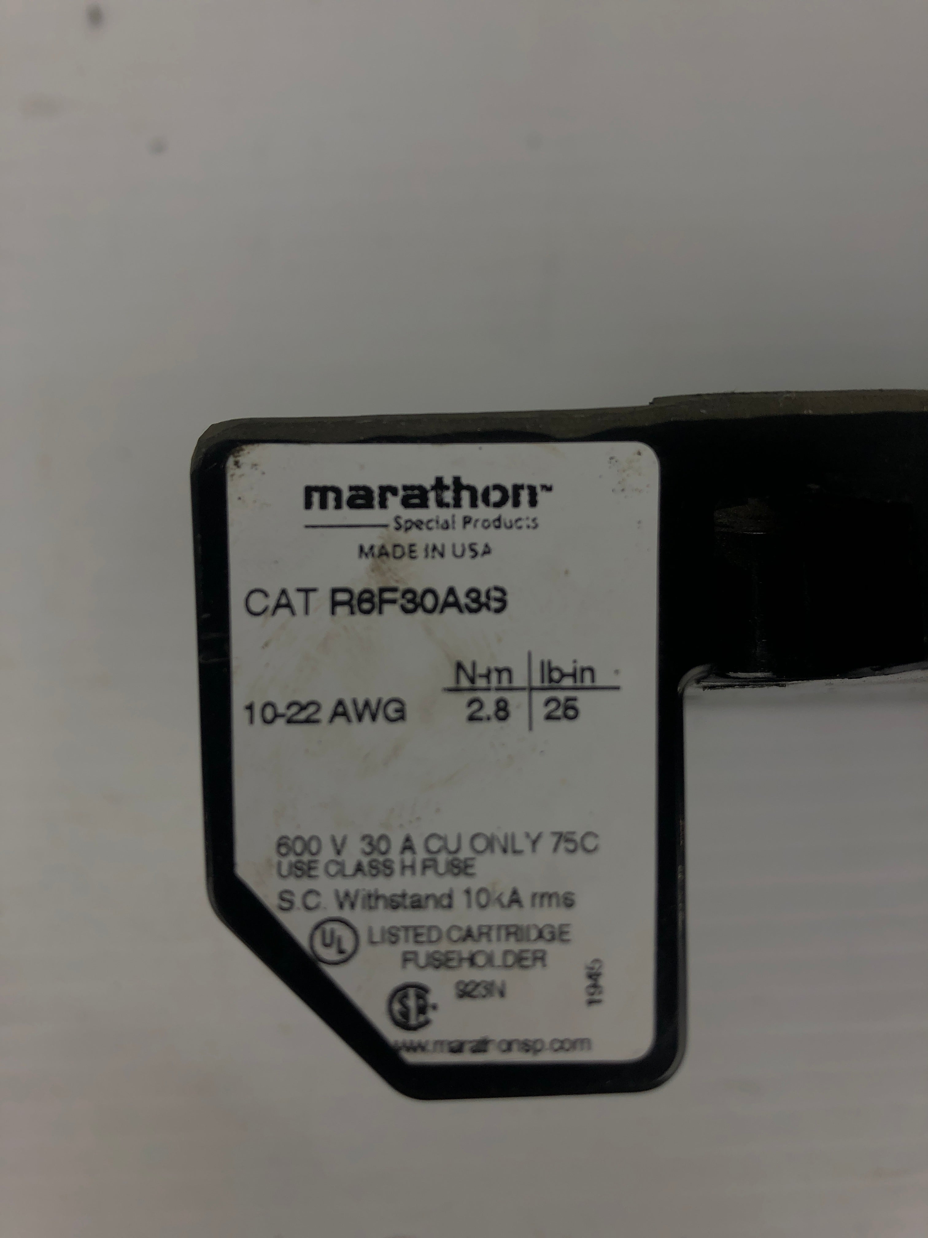 Marathon R6F30A3S Fuse Holder 18-22AWG 600V 30A 3P