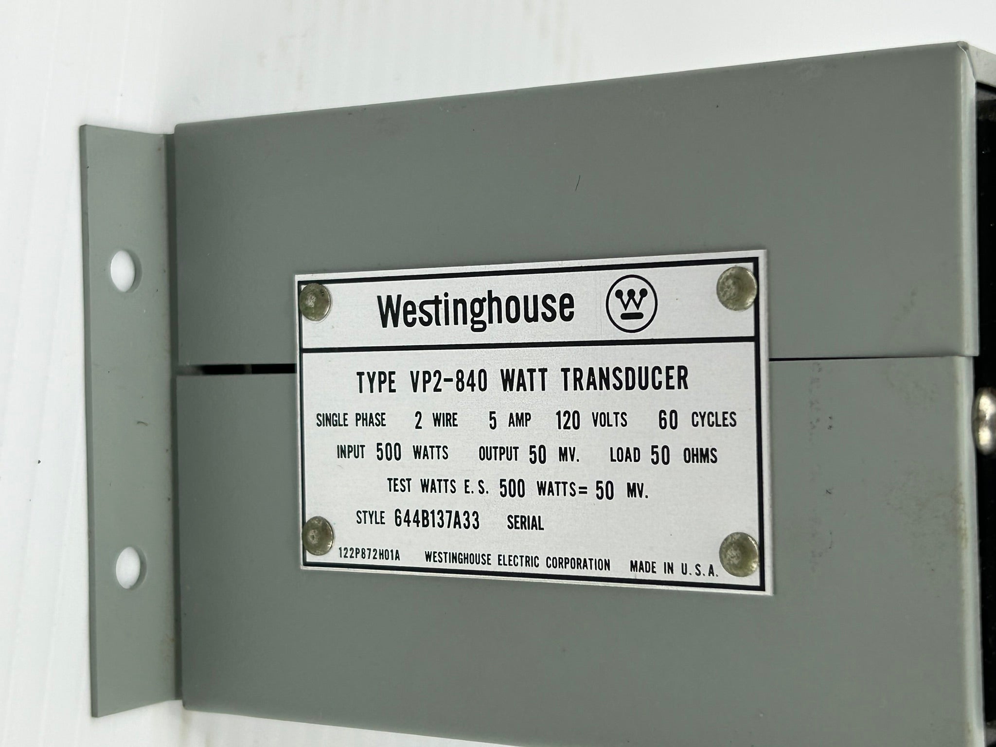 Westinghouse VP2-840 Watt Transducer Single Phase 2 Wire 5 Amp 120 Volts