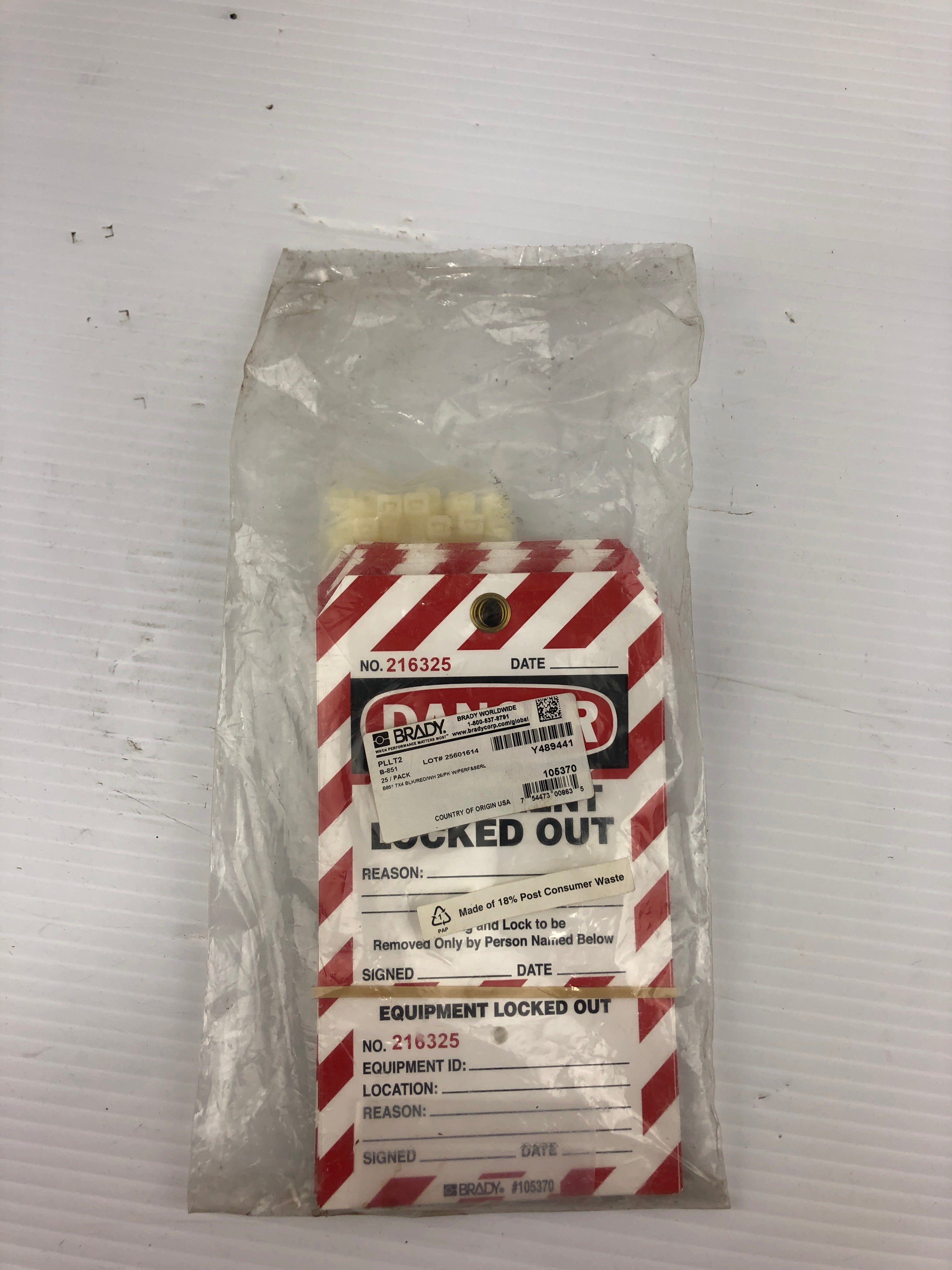 Brady 105370 "Danger Lock Out" Tag with Zip Ties - Lot of 25