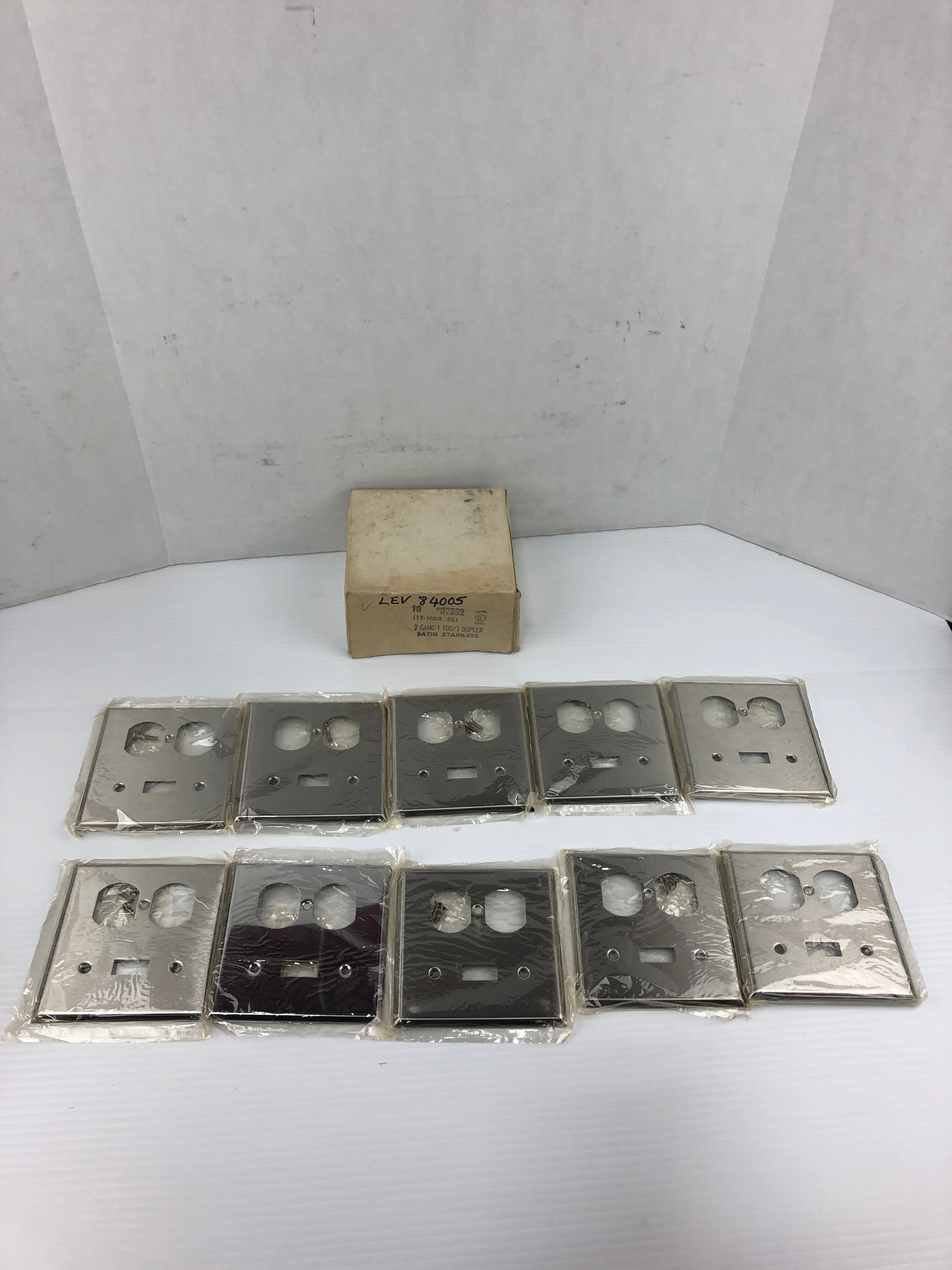 Leviton 84005 Satin Stainless Wall Plate One Toggle One Duplex 97532 - Lot of 10