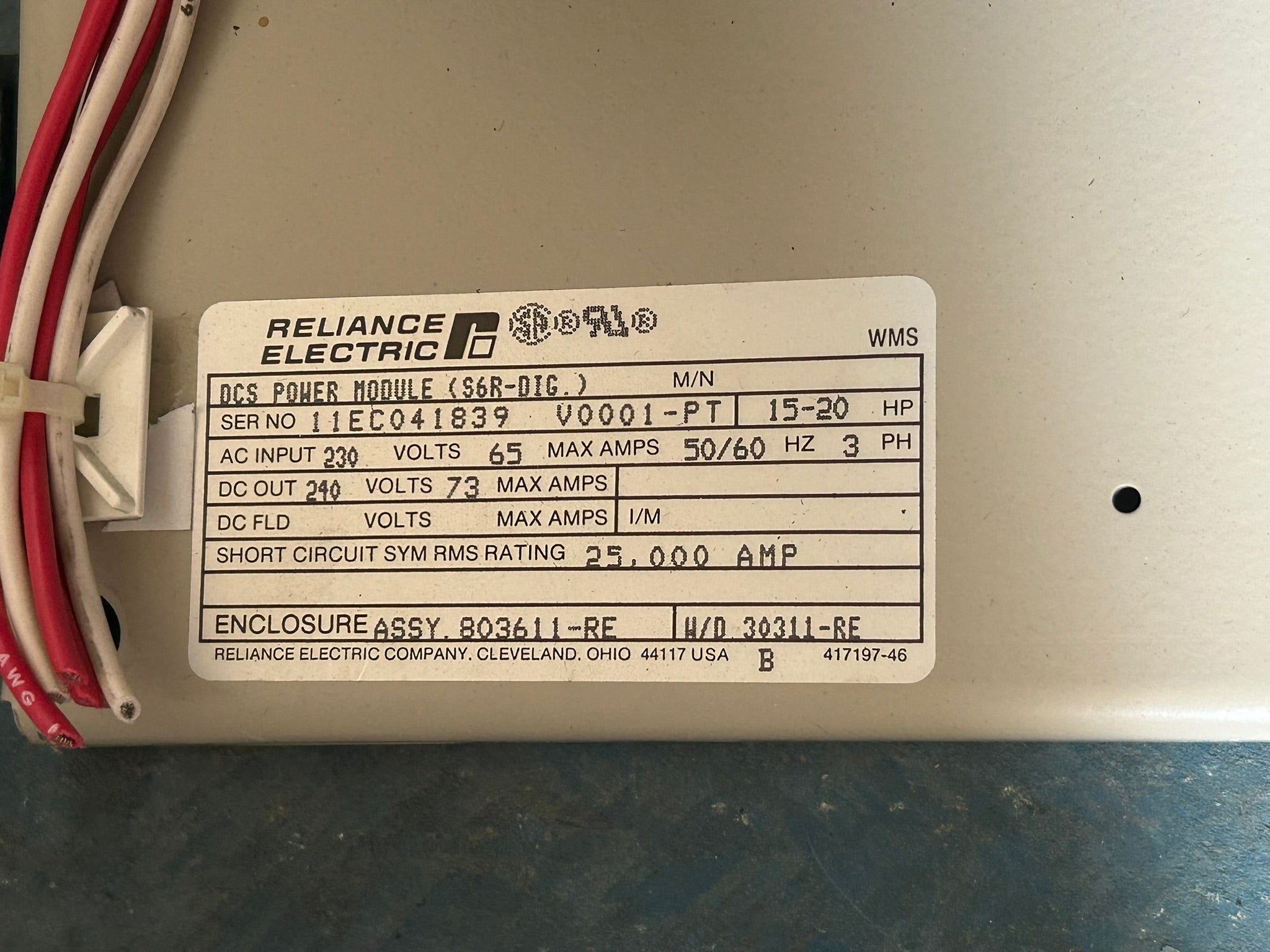 Reliance Electric 803611-RE DCS Power Module 3 PH 15-20 HP 50/60Hz