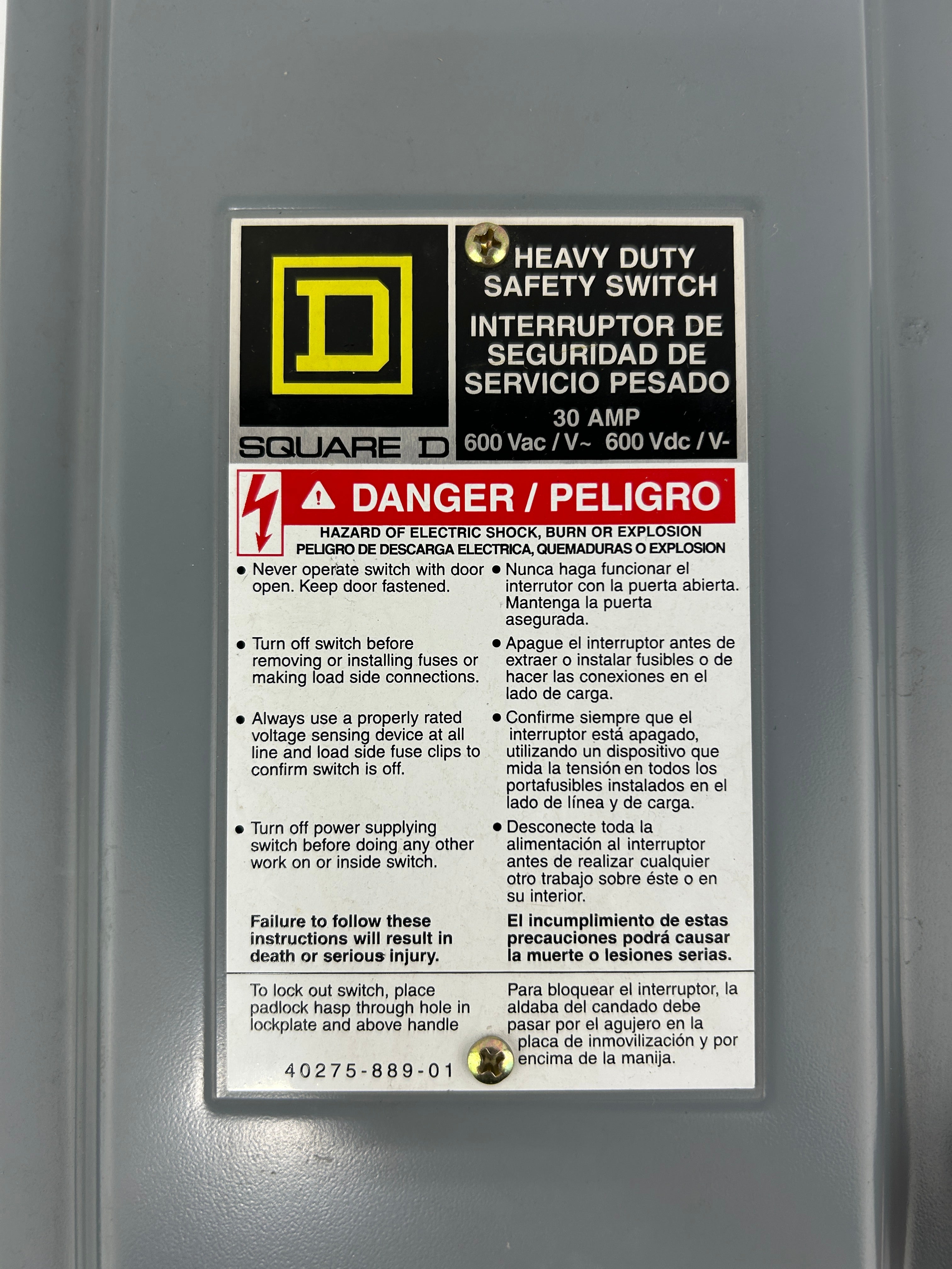 Square D H361RB Heavy Duty Safety Switch Enclosure 30A Series F1 Type 3R