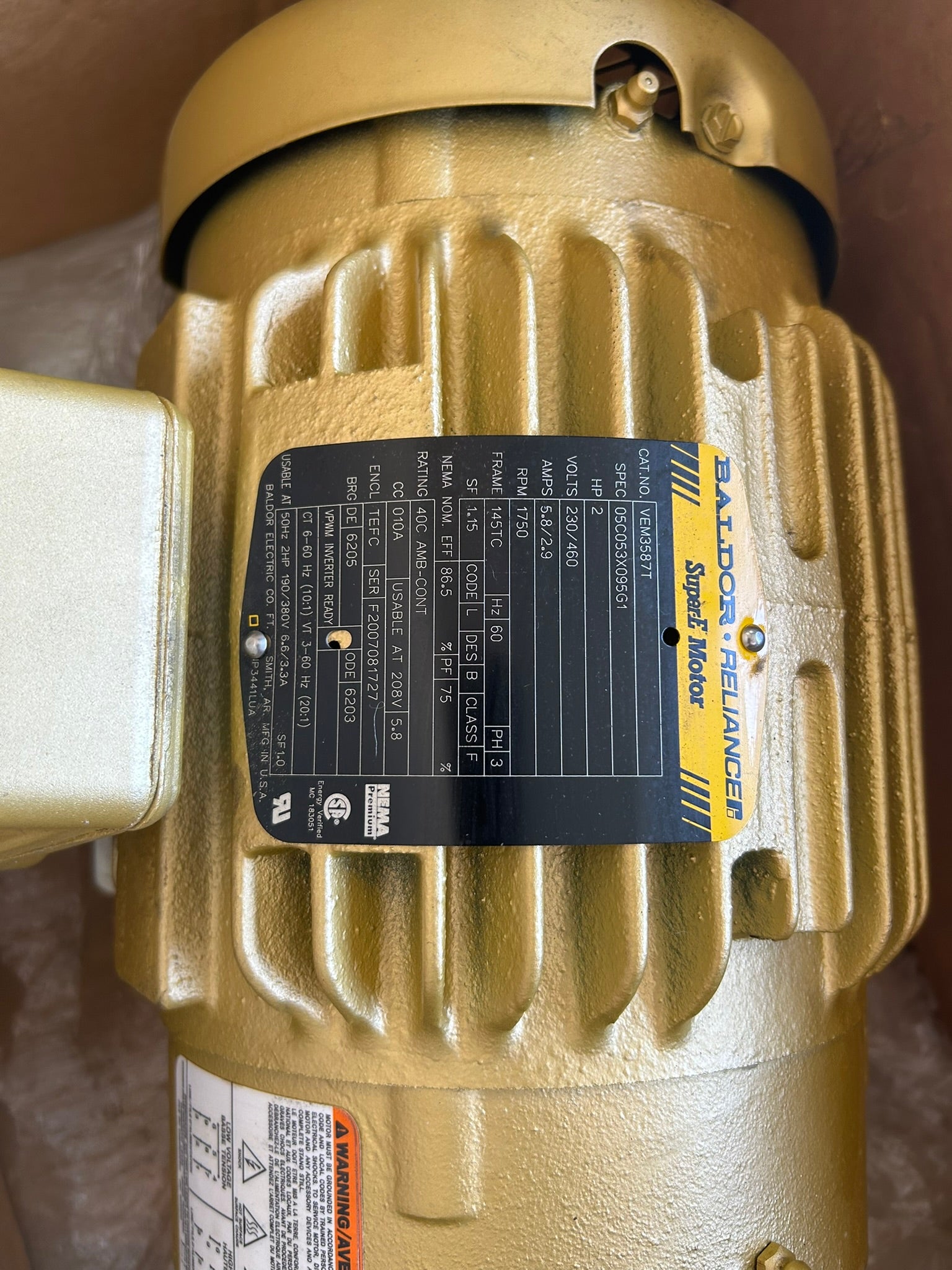 Baldor Reliance VEM3587T AC Motor 2HP 230/460V 3PH 145TC TEFC 1750 RPM