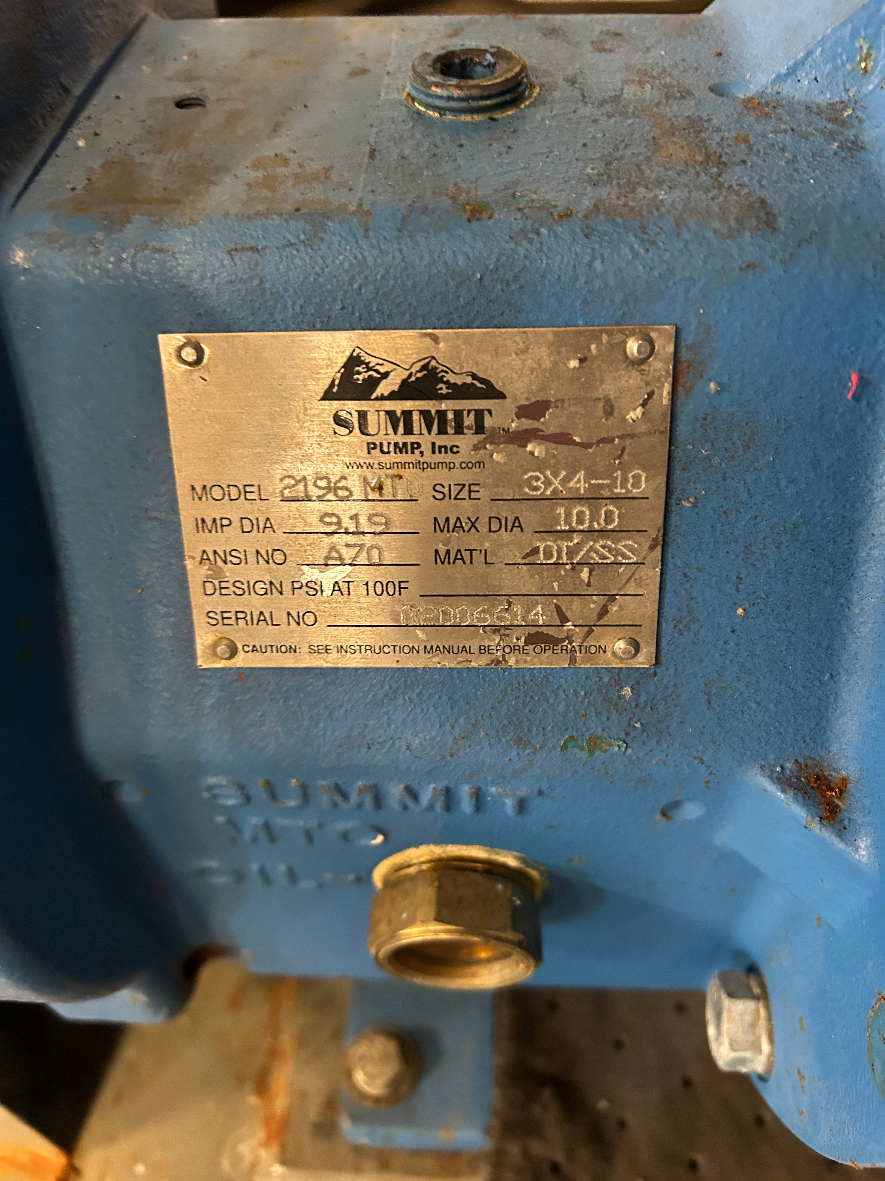 Summit 2196MTO Pump Assembly 3x4-10 2196 MTO