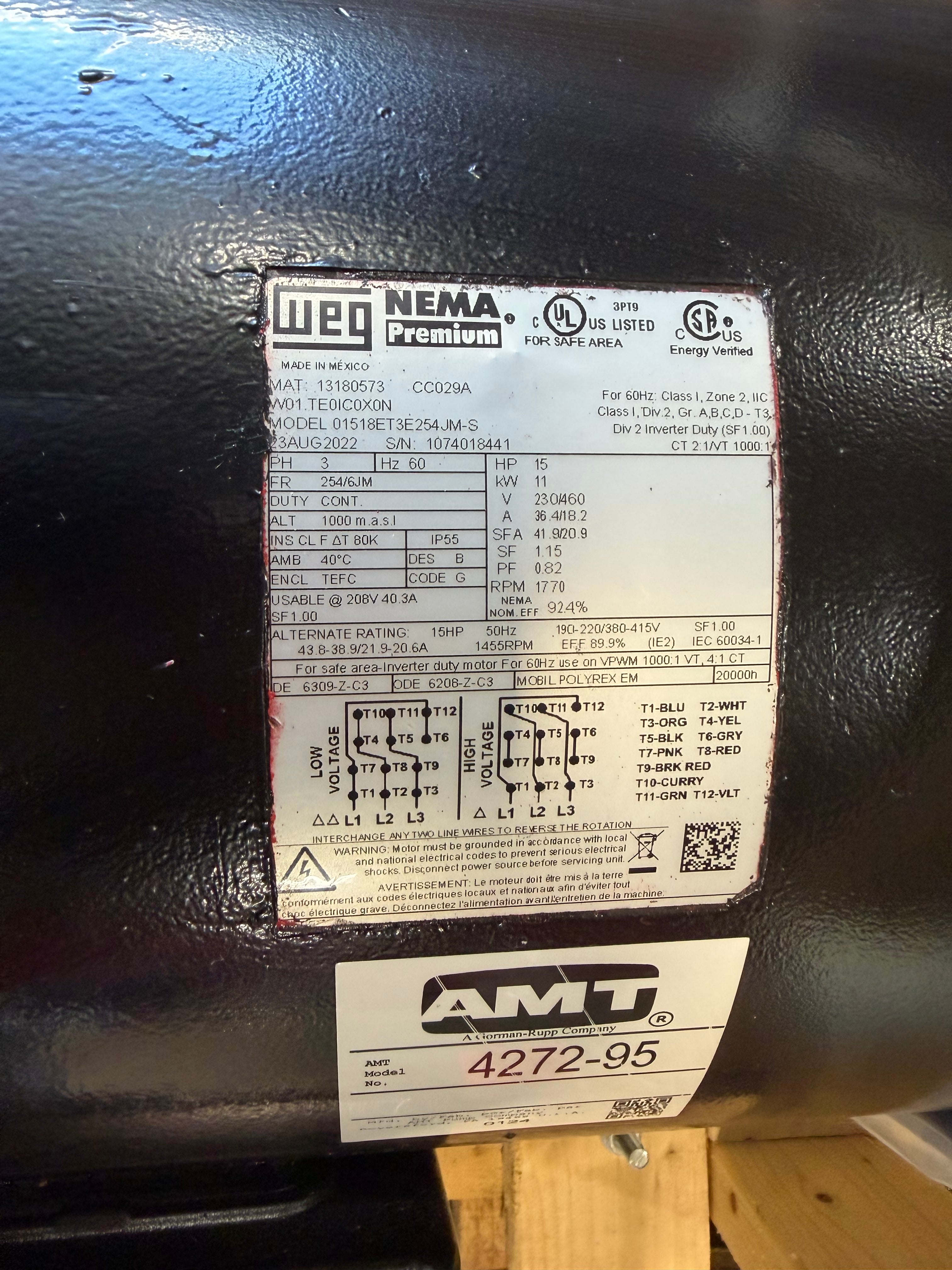 AMT 4272-95 Centrifugal Pump w/ WEG 15 HP Motor 230/460V 3PH 1770 RPM NEW