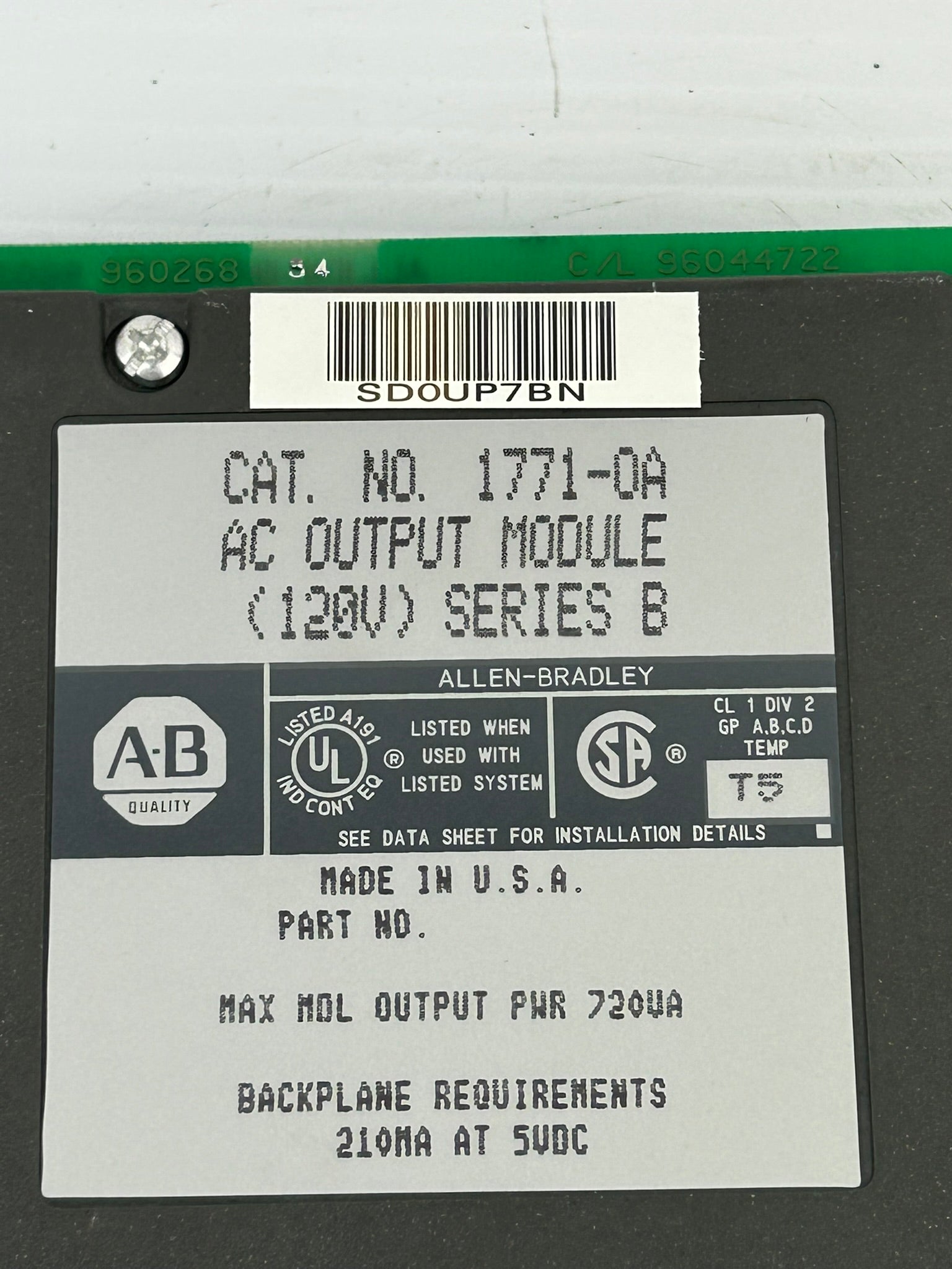 Allen-Bradley 1771-0A AC Output Module Series B 120V