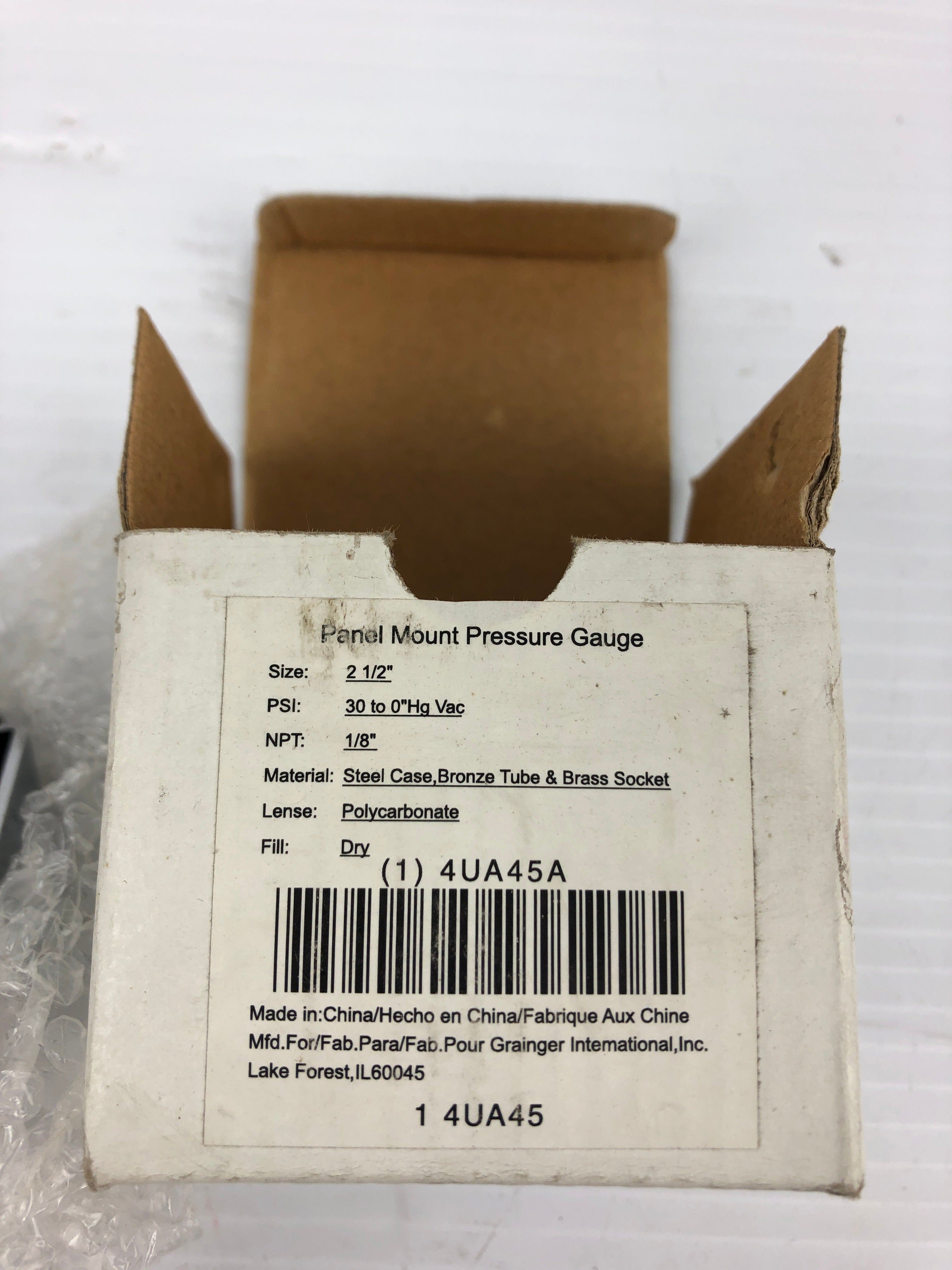 Panel Mount Pressure Gauge 4UA45A 2-1/2" 30-0" HG Vac