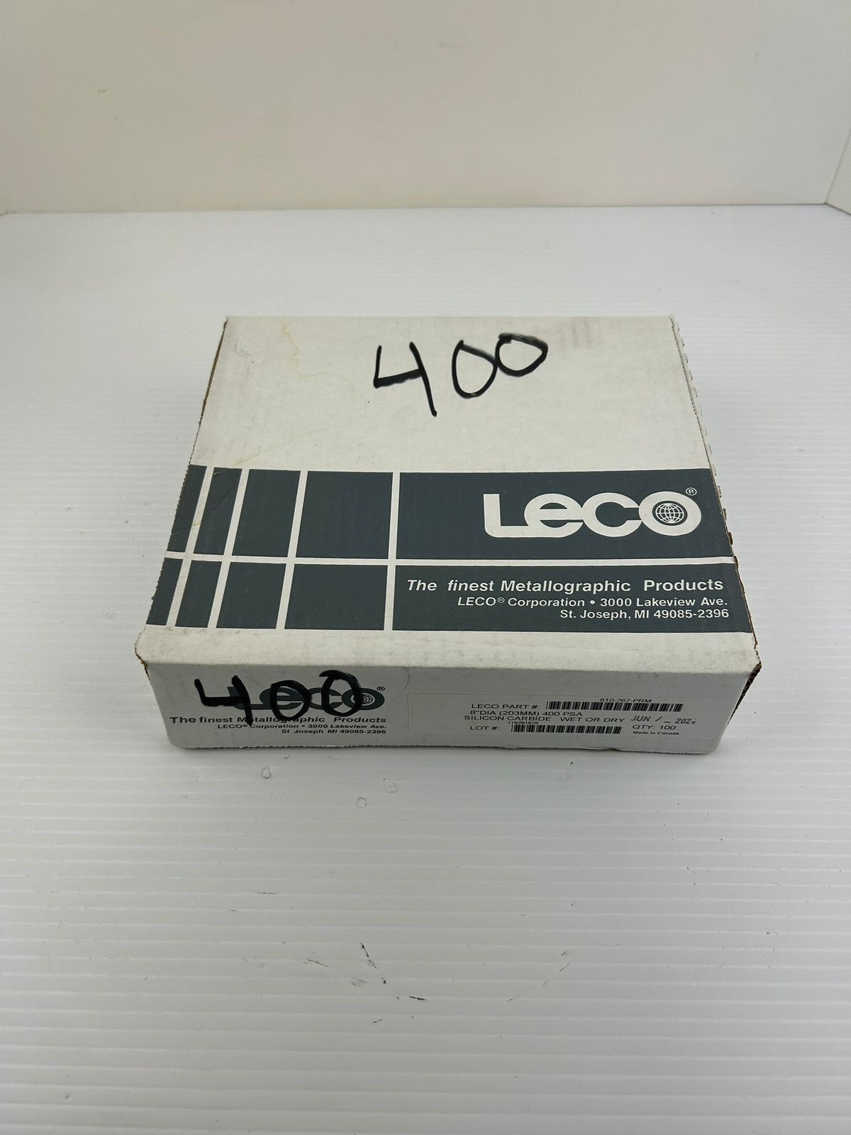 LECO 810-267-PRM 8" 400 Grit Silicon Carbide PSA Abrasive Discs 100 Count