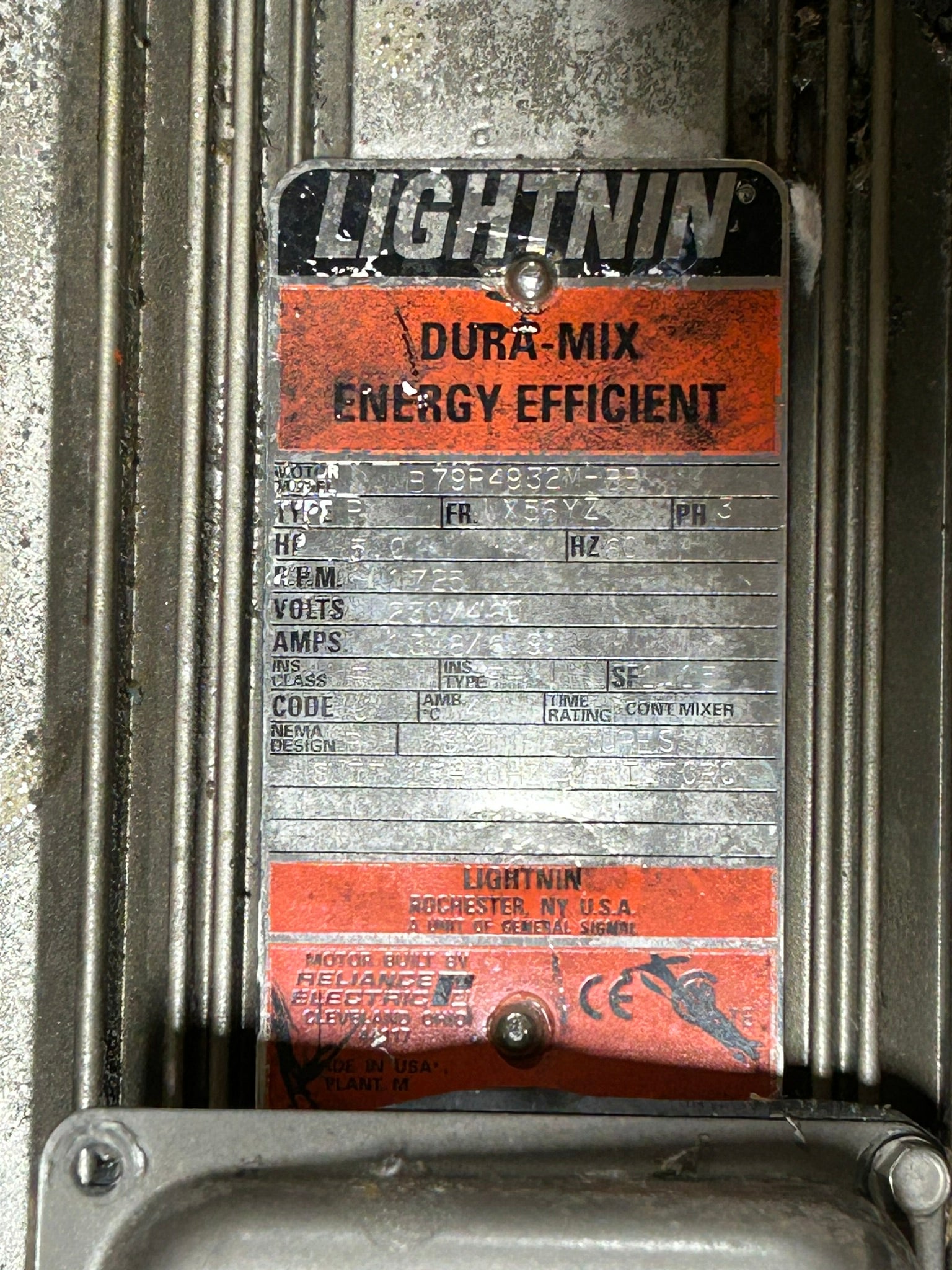 Lightnin B79R4932M-BB Dura-Mix Energy Efficient AC Motor 5HP 3PH 1725 RPM X56YZ
