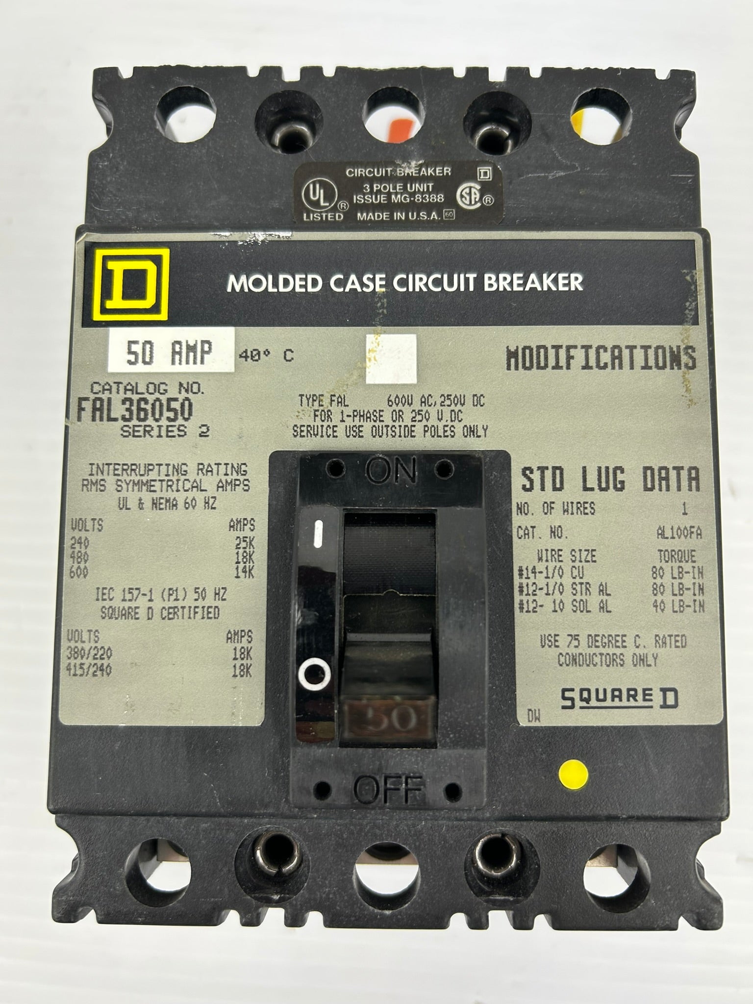 Square D FAL36050 Molded Case Circuit Breaker 50 Amp Series 2