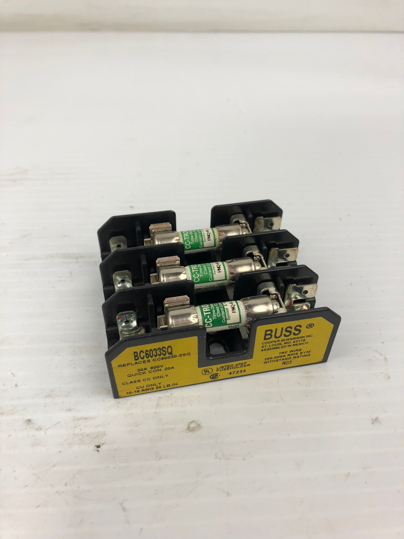 Cooper Bussmann BC6033SQ Fuse Holder 30 Amp 600 Volt with Fuses
