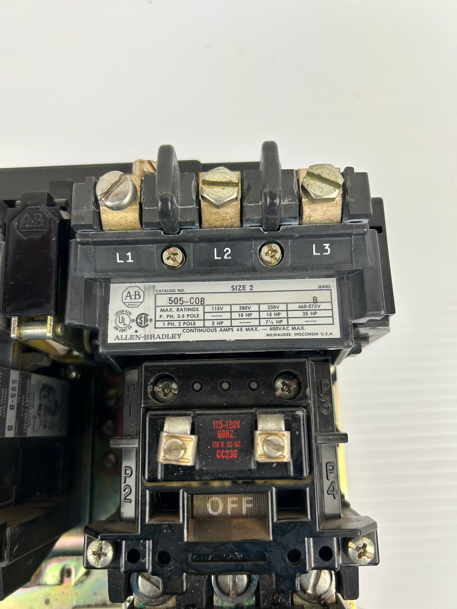 Allen Bradley 505-C0B Reverse Starter Assembly Series B Size 2 with 595-A