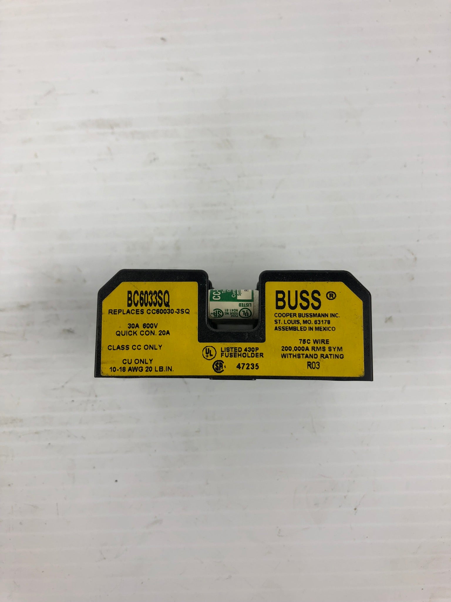 Cooper Bussmann BC6033SQ Fuse Holder 30 Amp 600 Volt with Fuses