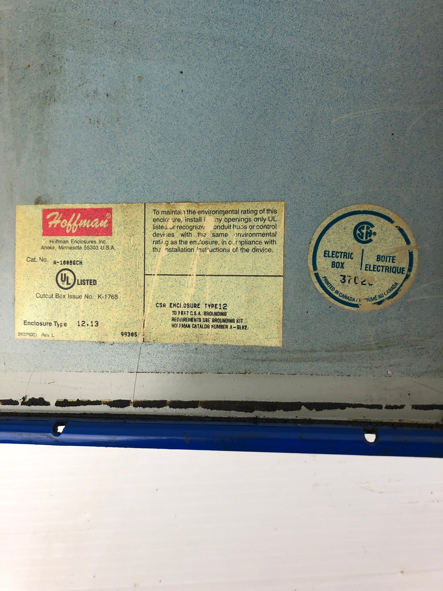 Hoffman A-10086CH Electrical Box - Empty
