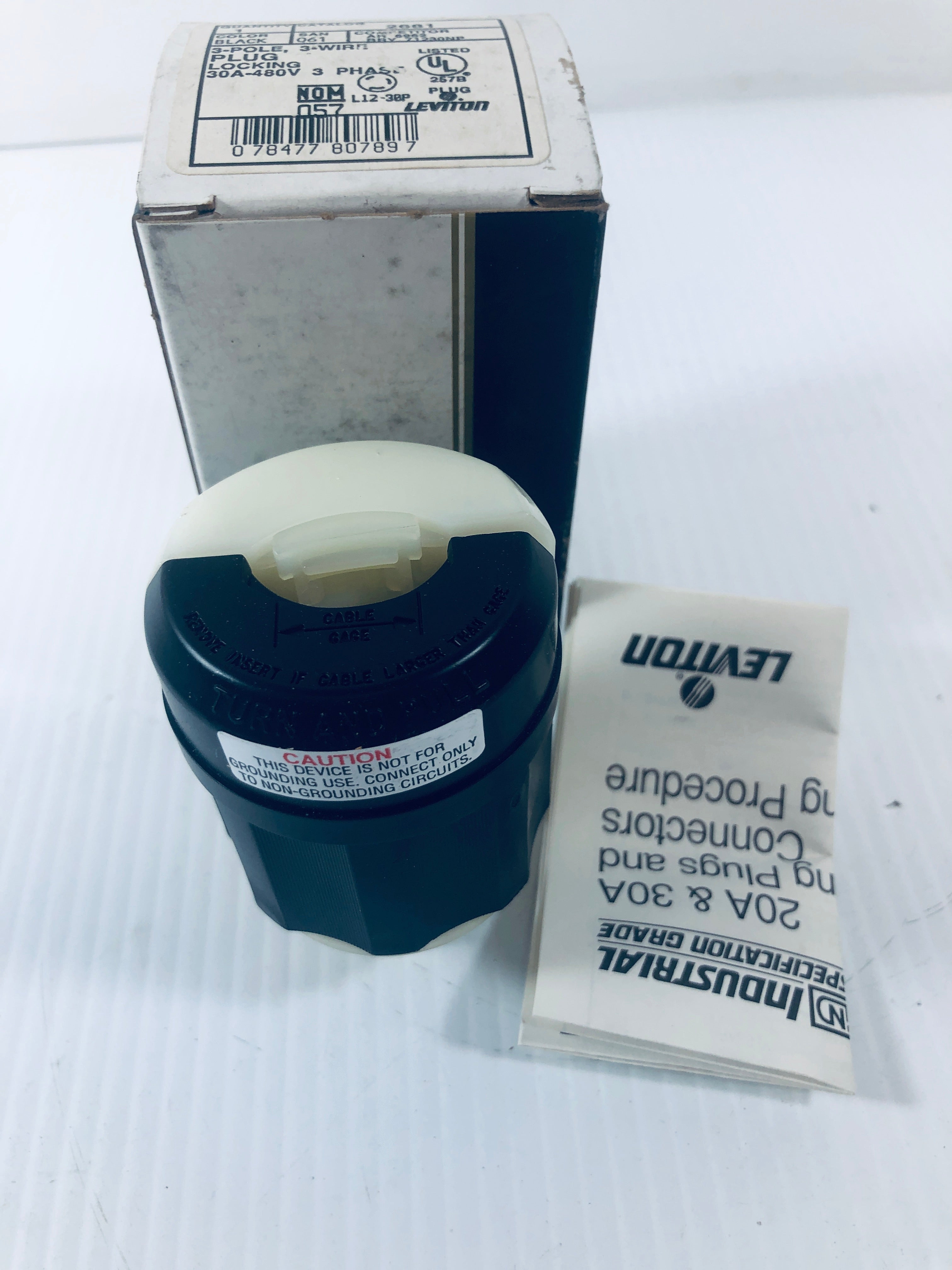 Leviton 3-Pole 2-Wire Locking Black 30A-480V 2681