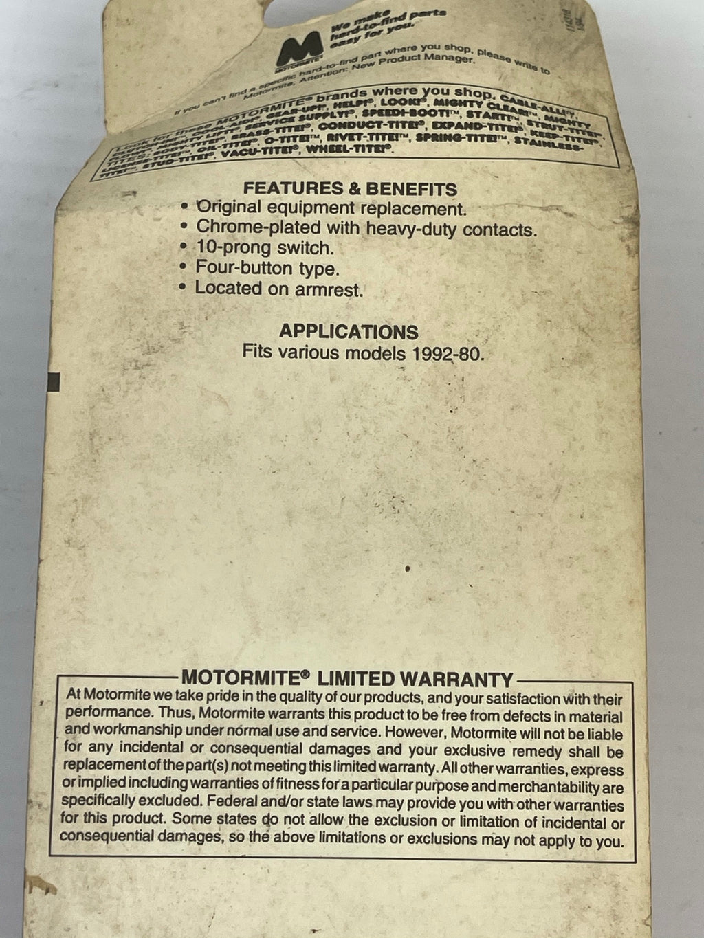 Help! Motormite Power Window Switch 49238 GM 1980 to 1992 Metal