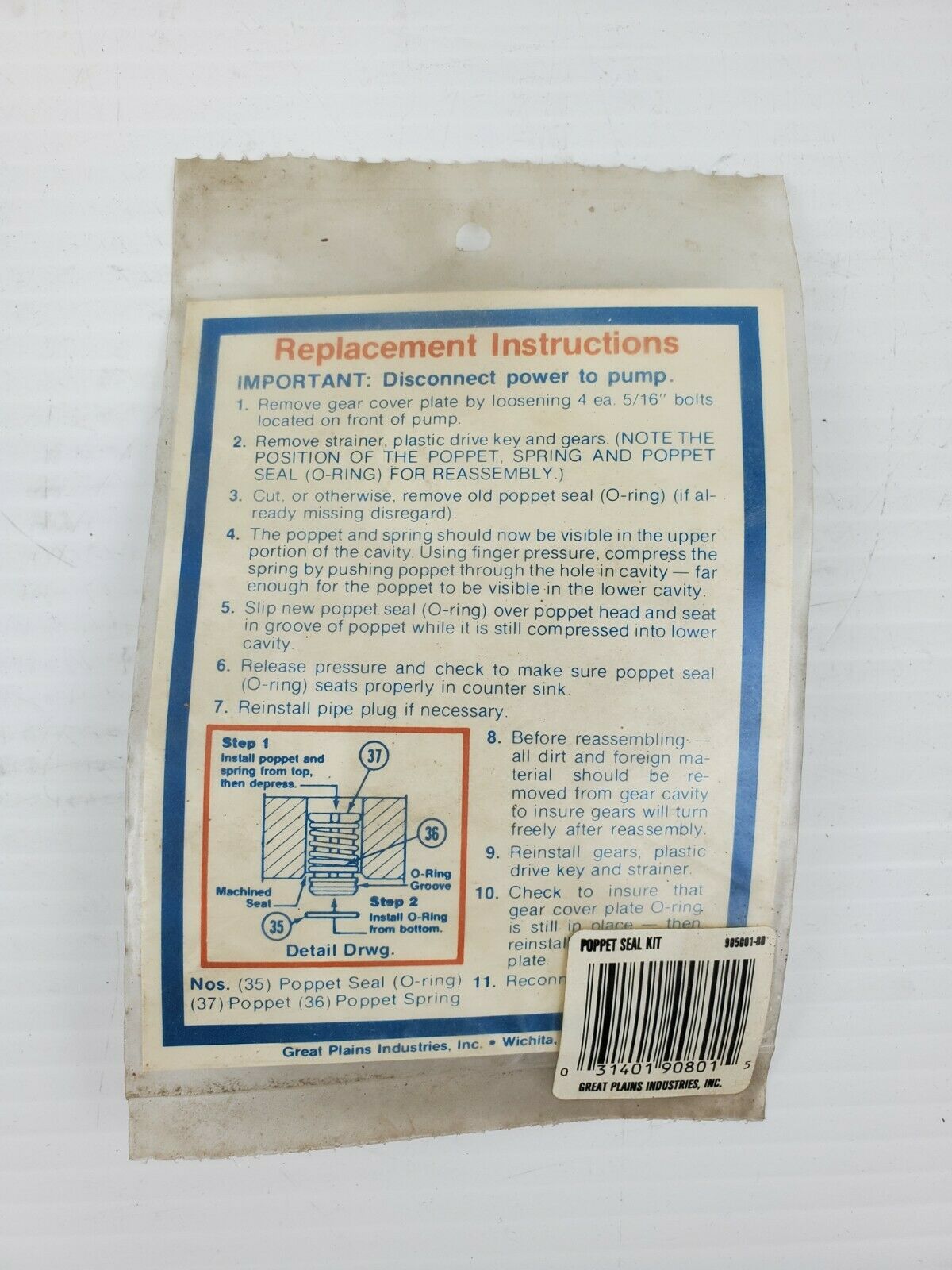 GPI 110908-1 Poppet Seal Kit 110026-7 Seal Poppet 921337-1