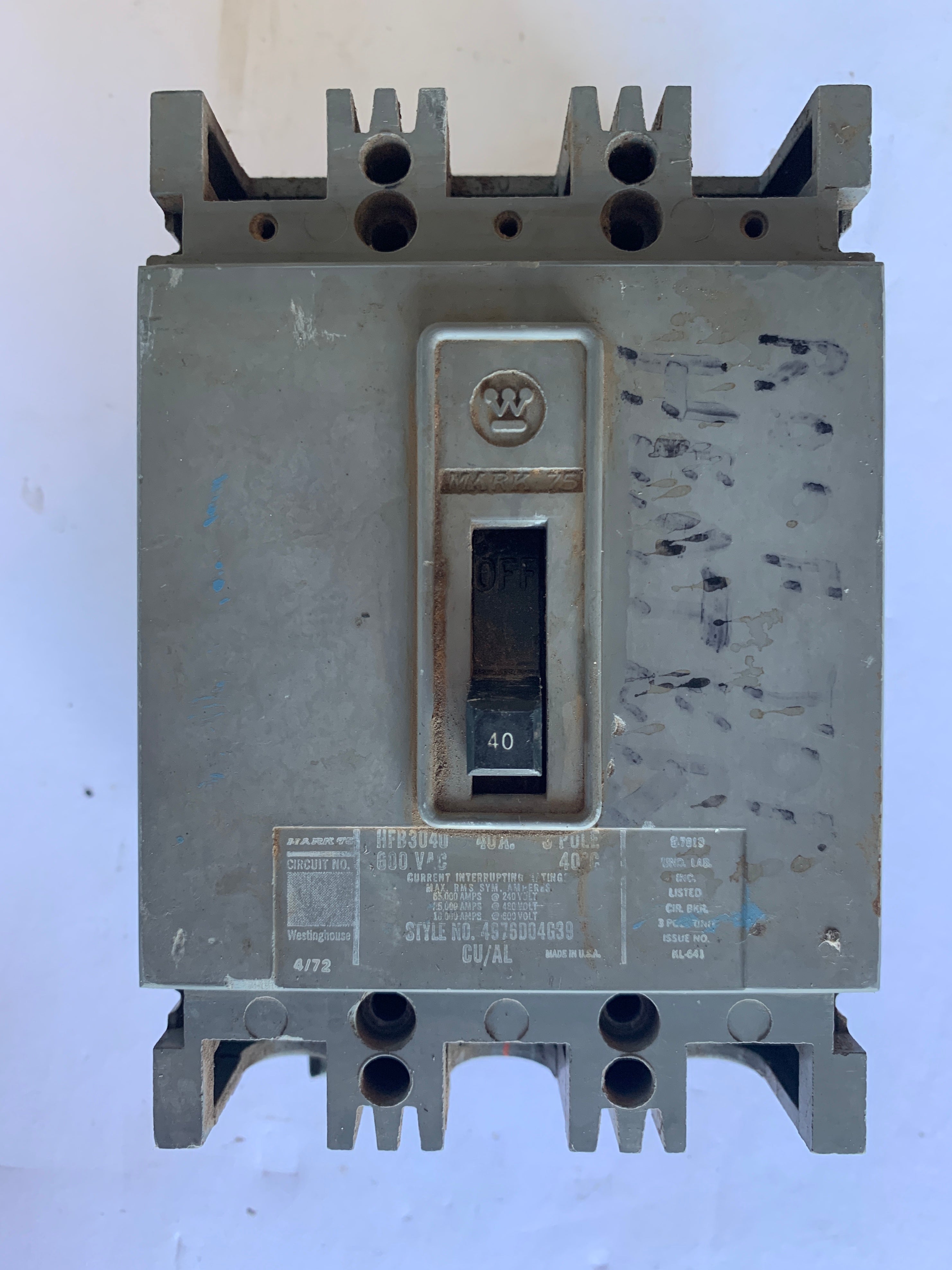 Westinghouse 40 Amp Circuit Breaker HFB 3040 3 Pole Style 4976DO4G39