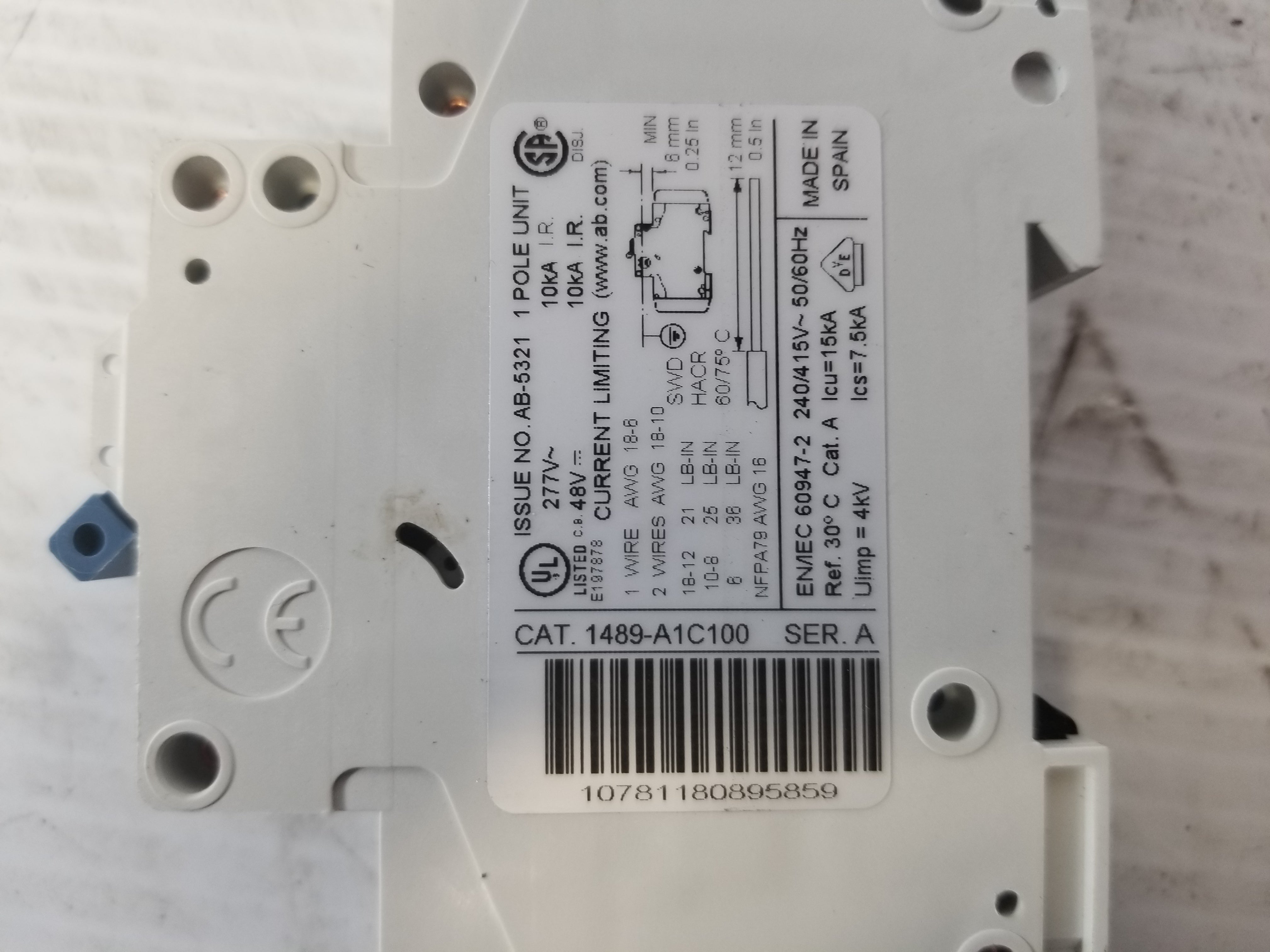 Allen-Bradley 1489-A1C100 Single Pole 10A Circuit Breaker