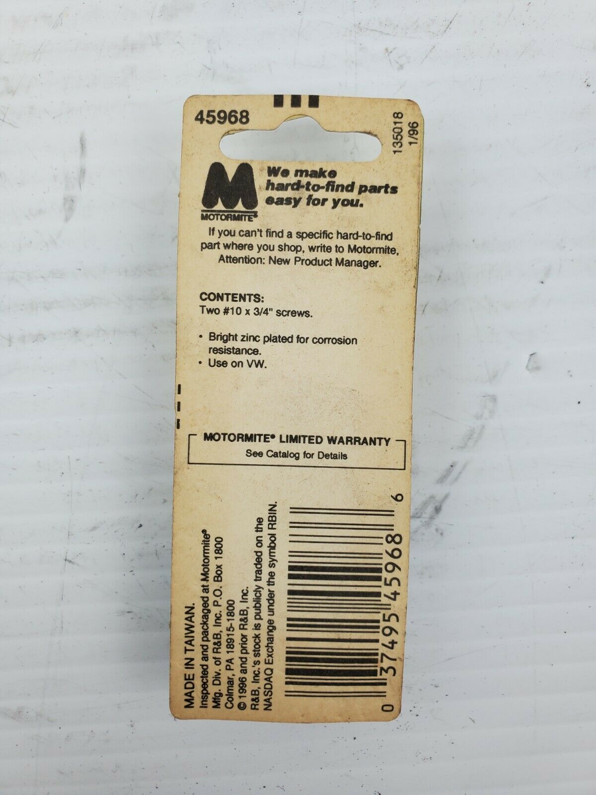 MotorMite 45968 Style #10 Slotted Washer head 135018 1/96