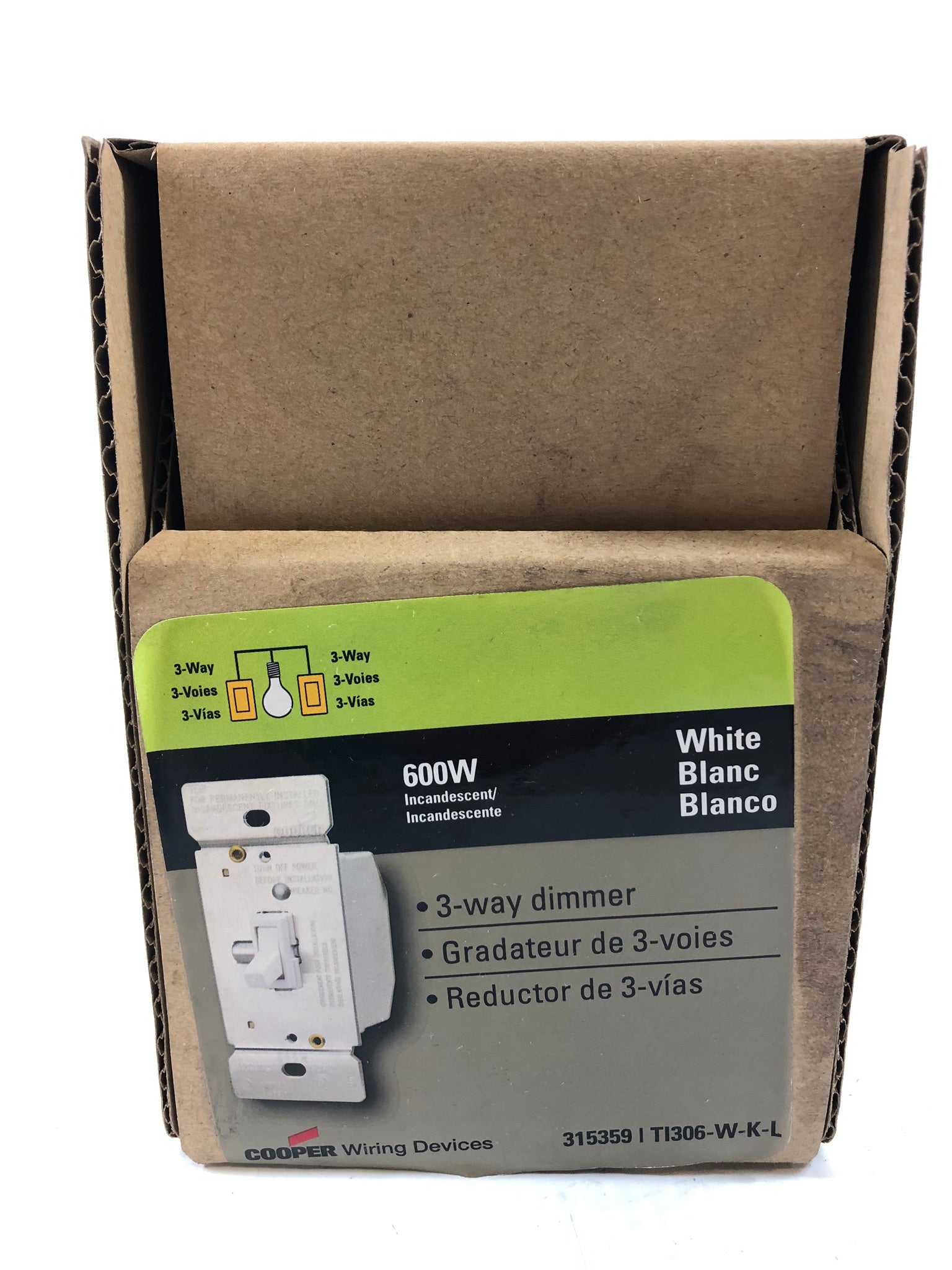 3-Way Toggle Dimmer Switch TI306-W-K-L White Cooper Wiring Devices New Box of 5