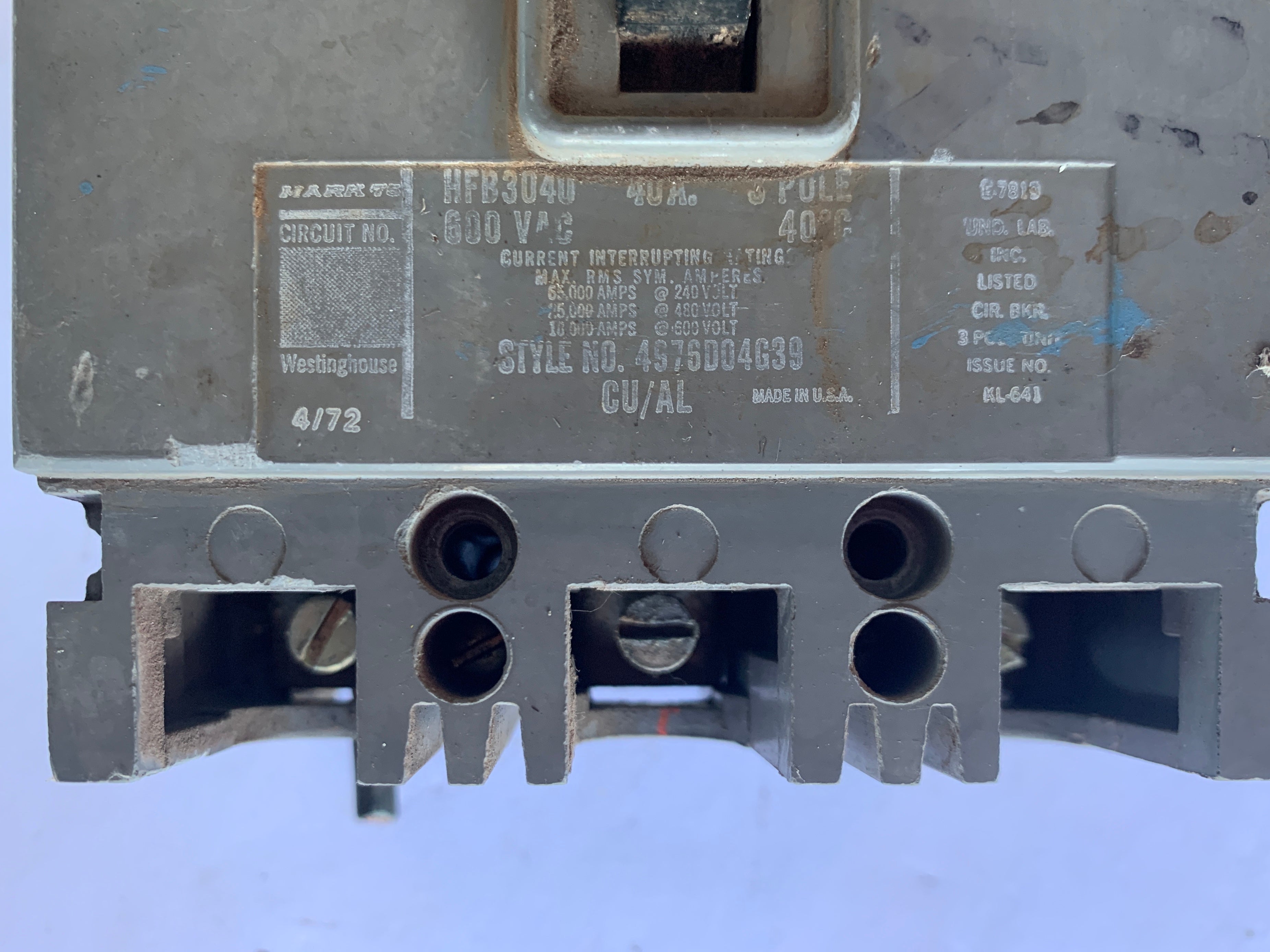Westinghouse 40 Amp Circuit Breaker HFB 3040 3 Pole Style 4976DO4G39