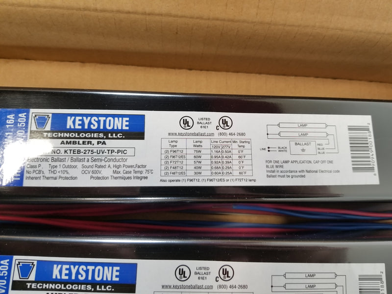Keystone KTEB-275-UV-TP-PIC Electronic Ballast (Lot of 6)