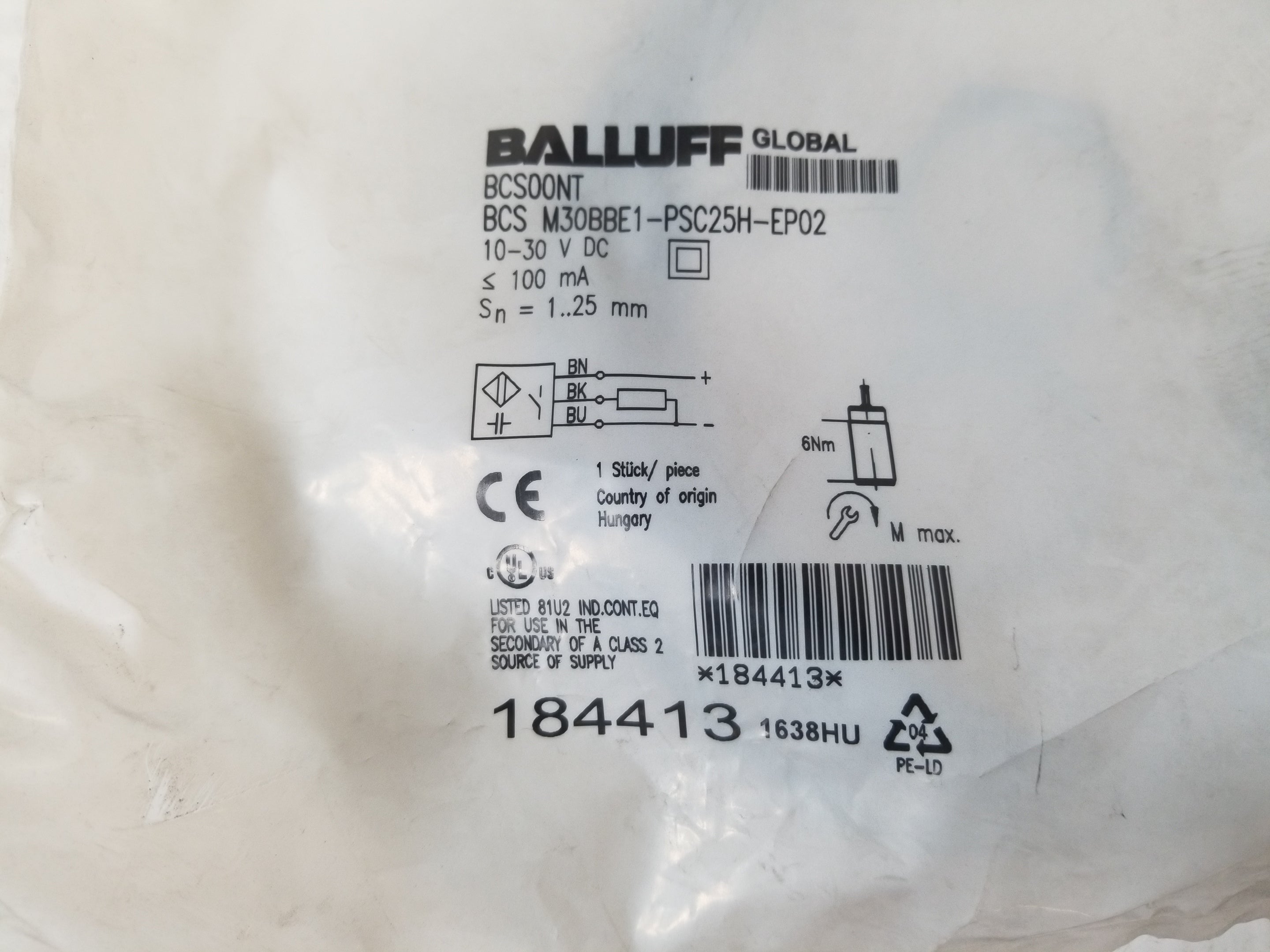 Balluff BCS M30BBE1-PSC25H-EP02 Capacitive Proximity Sensor