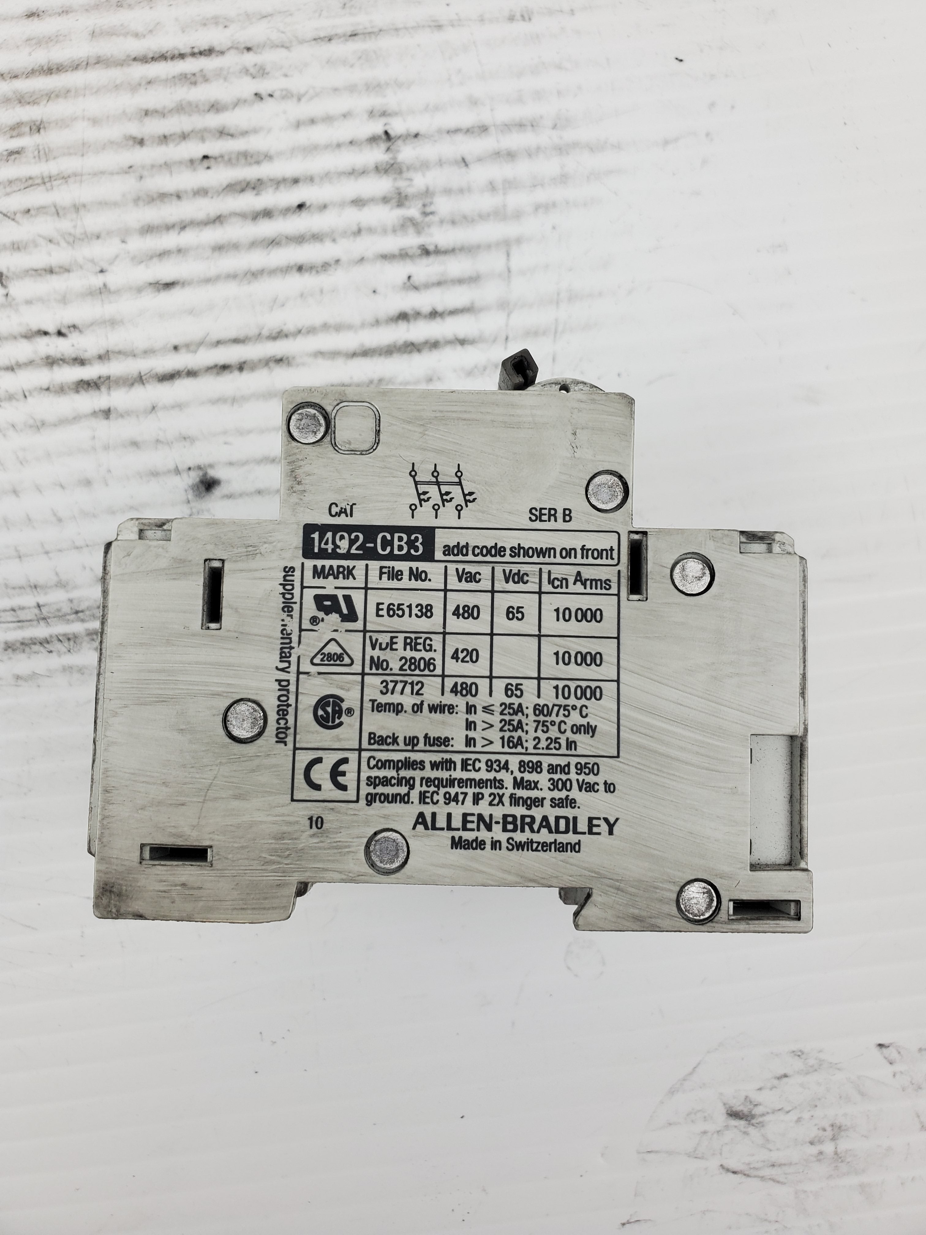 Allen-Bradley 1492-CB3 Series B G100 3-Pole 10A 5HP Circuit Breaker