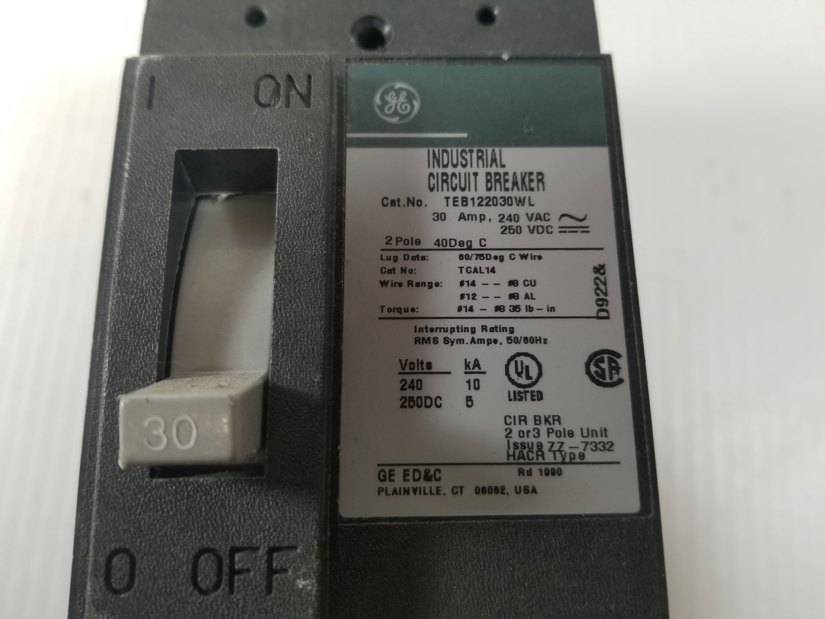 GE TEB122030WL Industrial Circuit Breaker 30 Amp 2-Pole