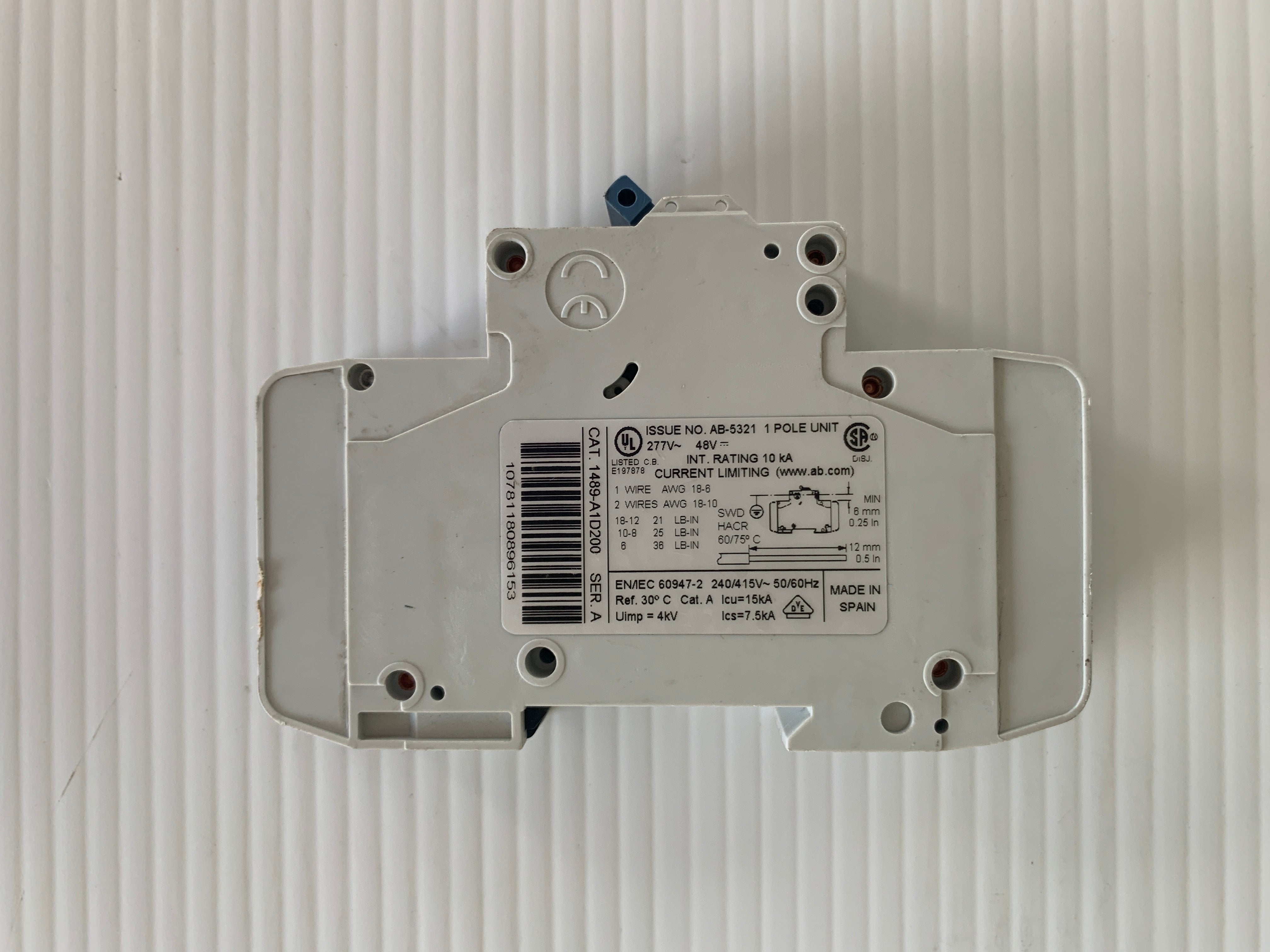 Allen-Bradley 1489-A1D200 Single Pole Series A Circuit Breaker