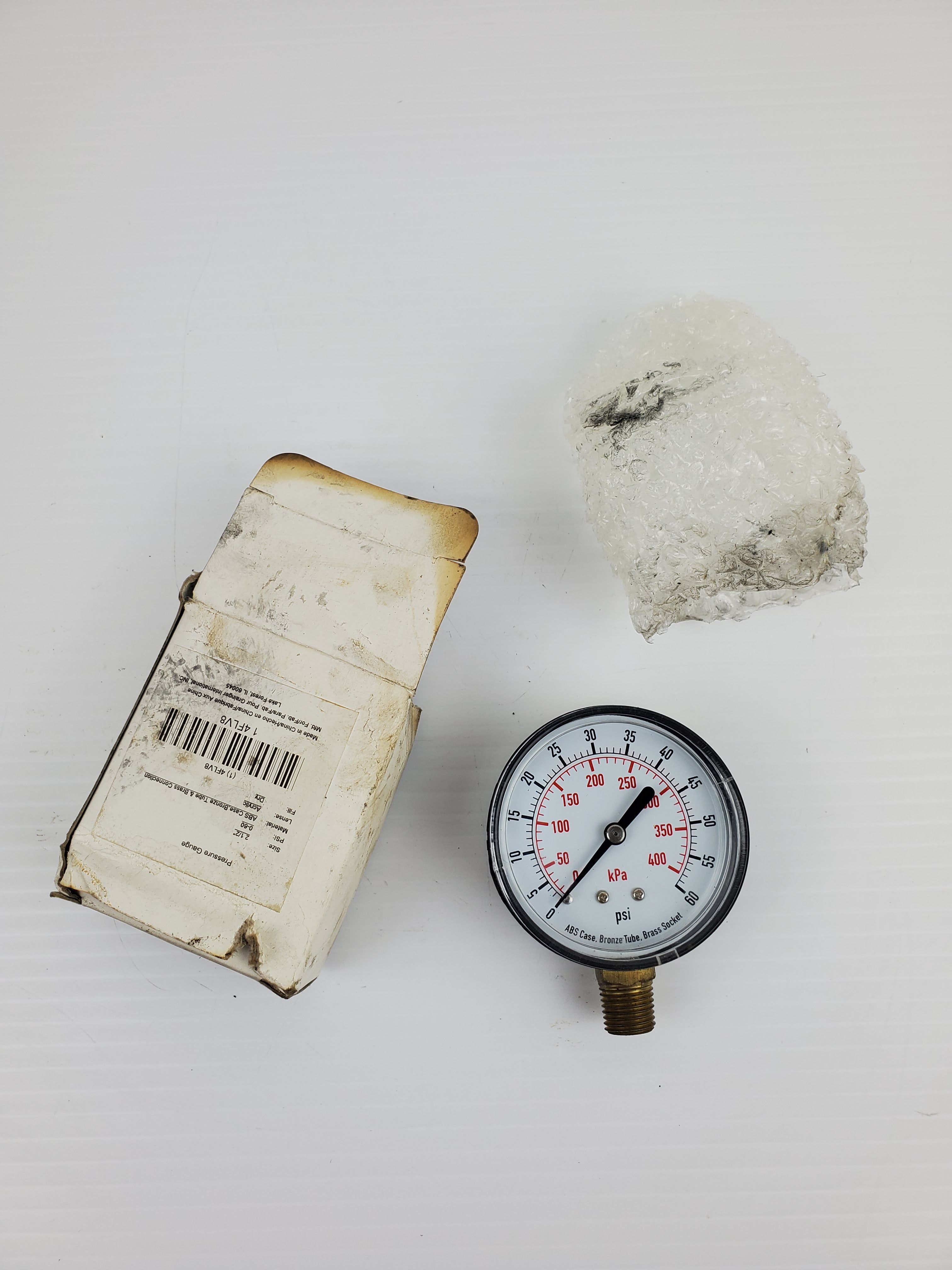 Pressure Gauge 4FLV8 0 to 60 PSI 2 1/2" ABS Case, Bronze Tube & Brass Connection