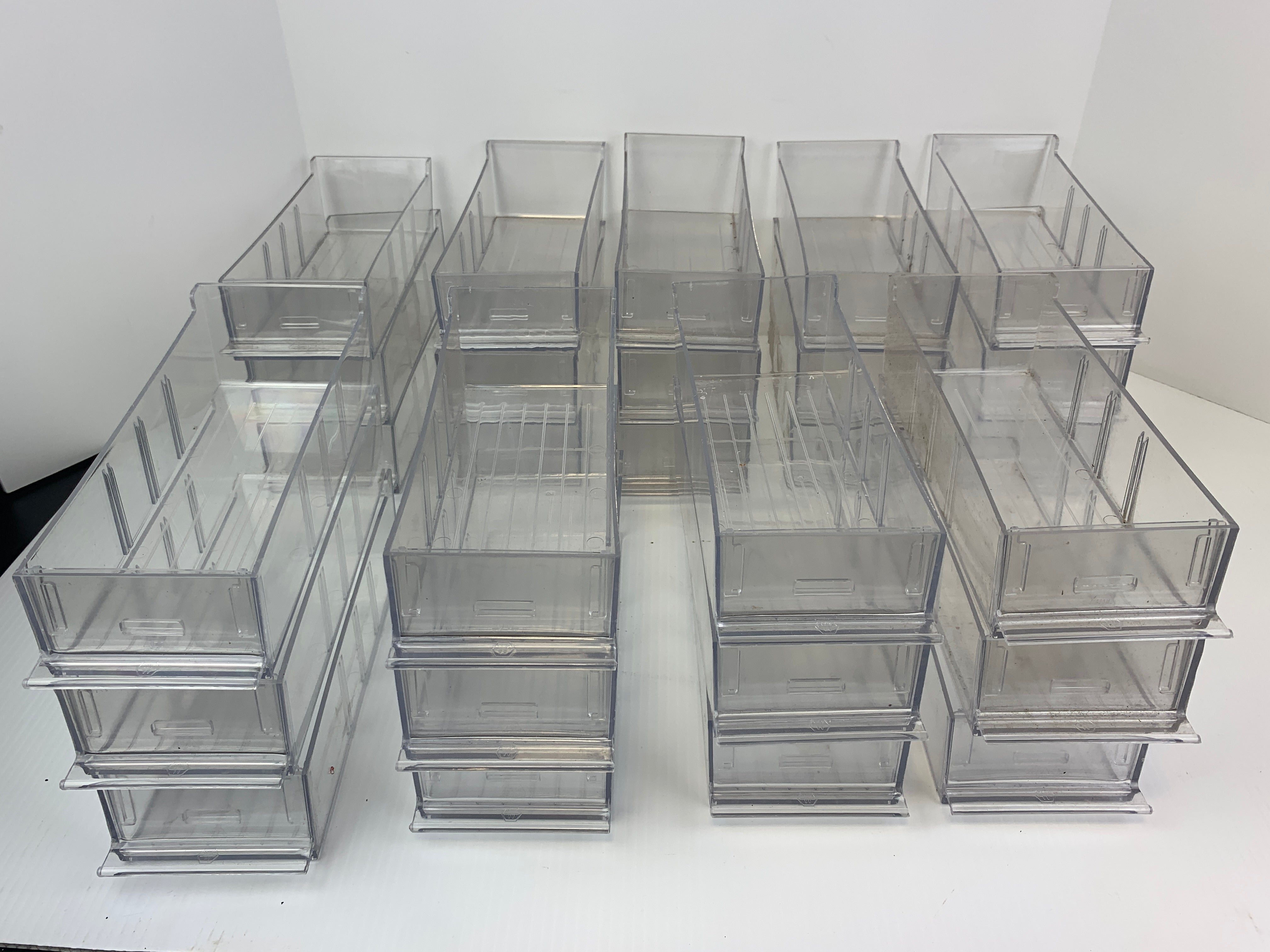 Lot of 27 Plastic Sliding Drawers 8 3/4" Long 3 5/8" Wide
