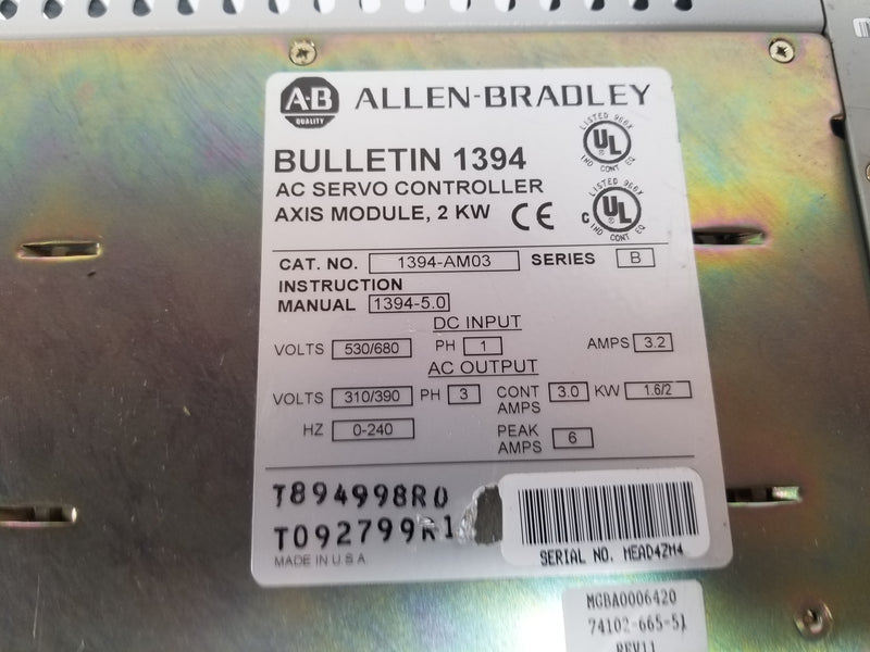 Allen-Bradley 1394-AM03 AC Servo Controller 2.68HP