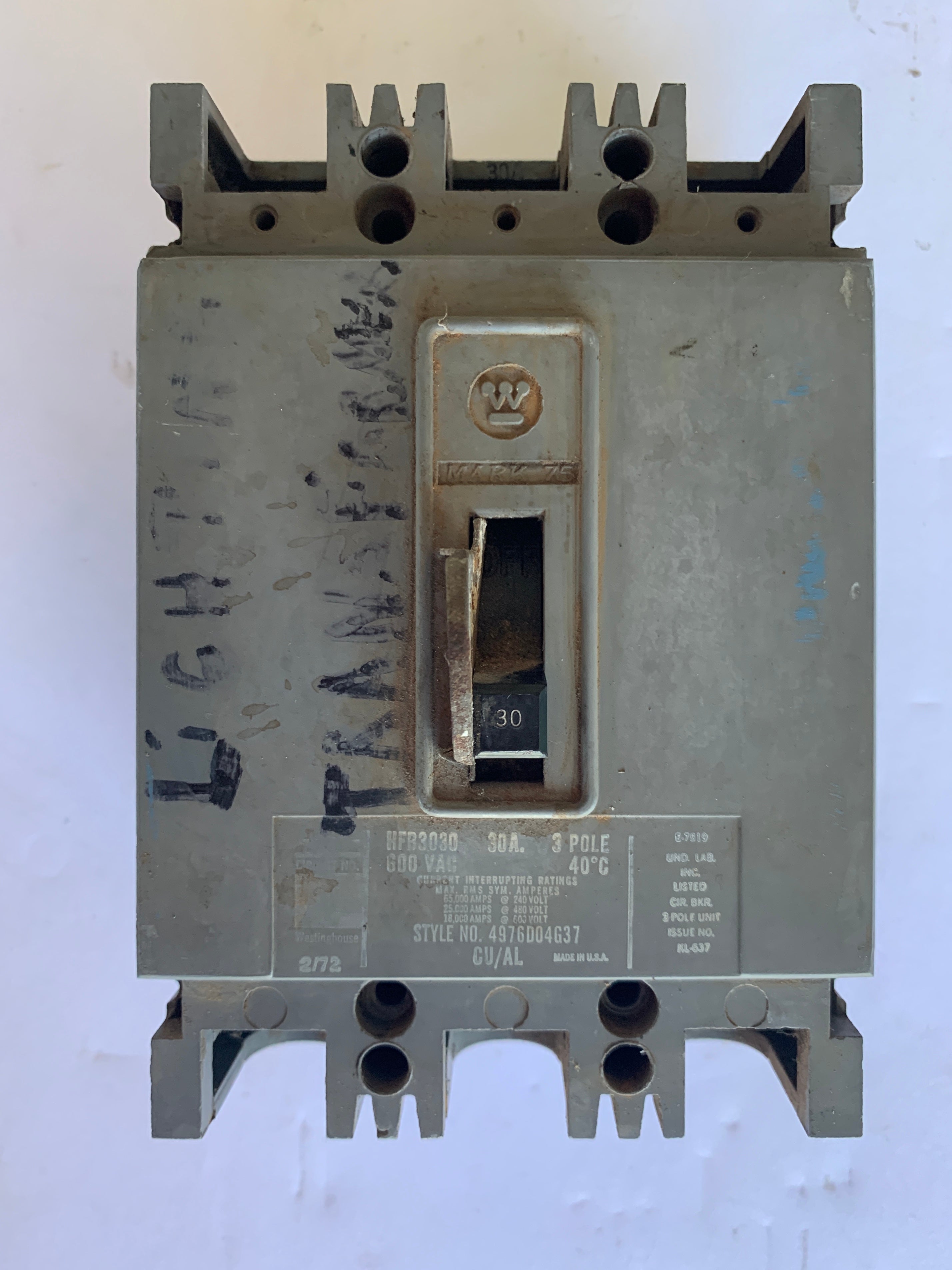 Westinghouse 30 Amp Circuit Breaker HFB 3030 3 Pole Style 4976D04G37