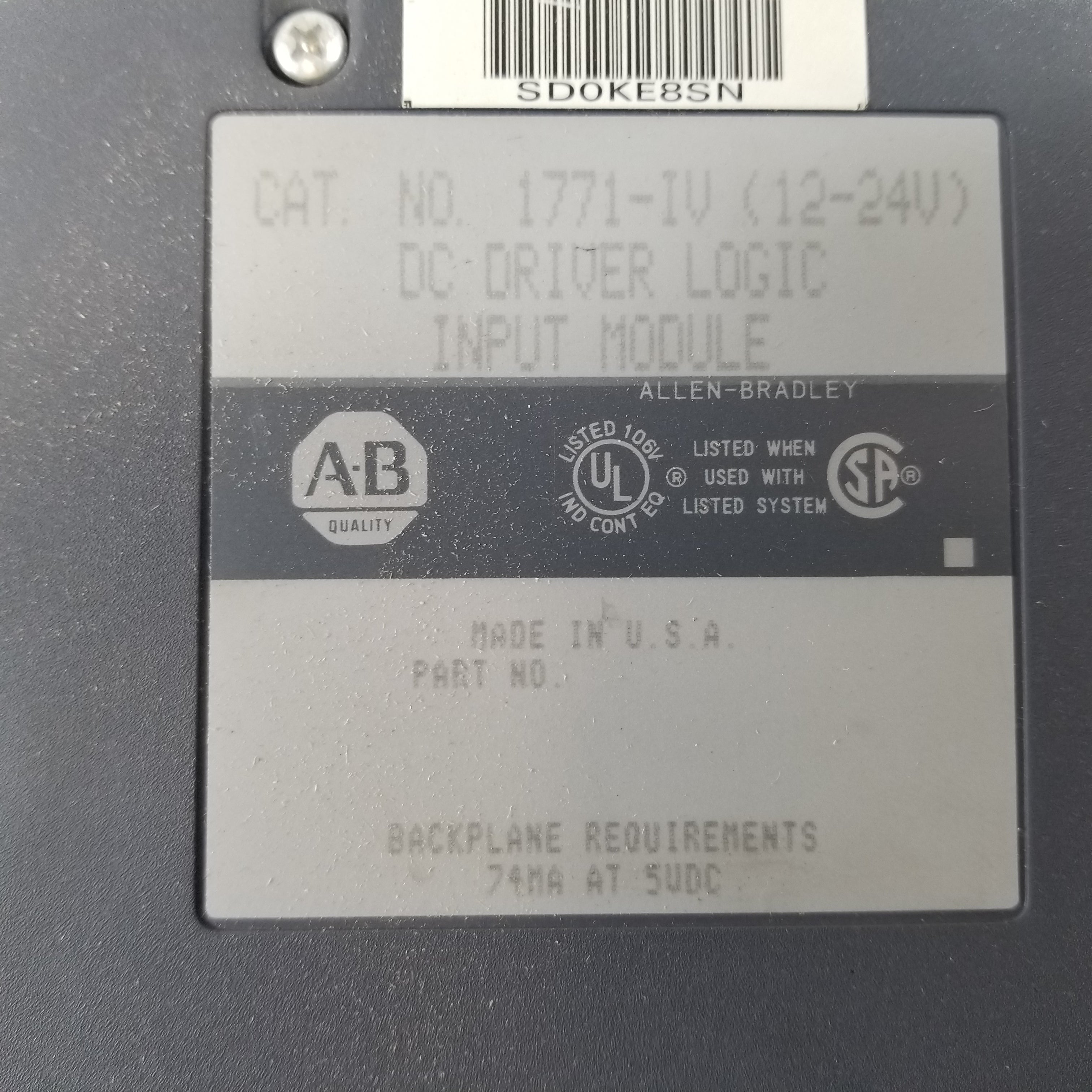 Allen-Bradley 1771-IV DC Driver Input PLC Module