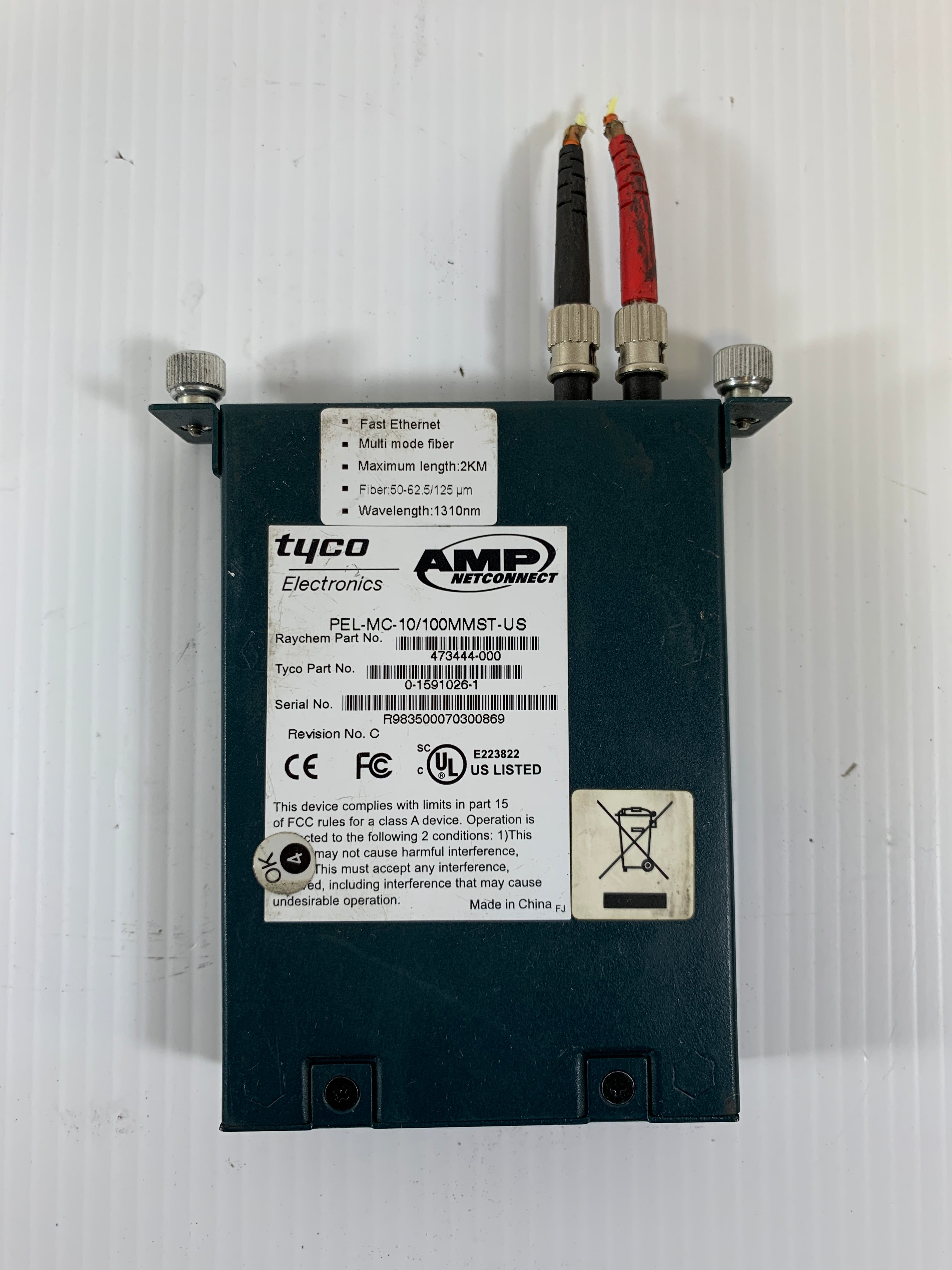 Tyco Electronics Netconnect PEL-MC-10/100MMST-US 473444-000 Fast Fiber Converter