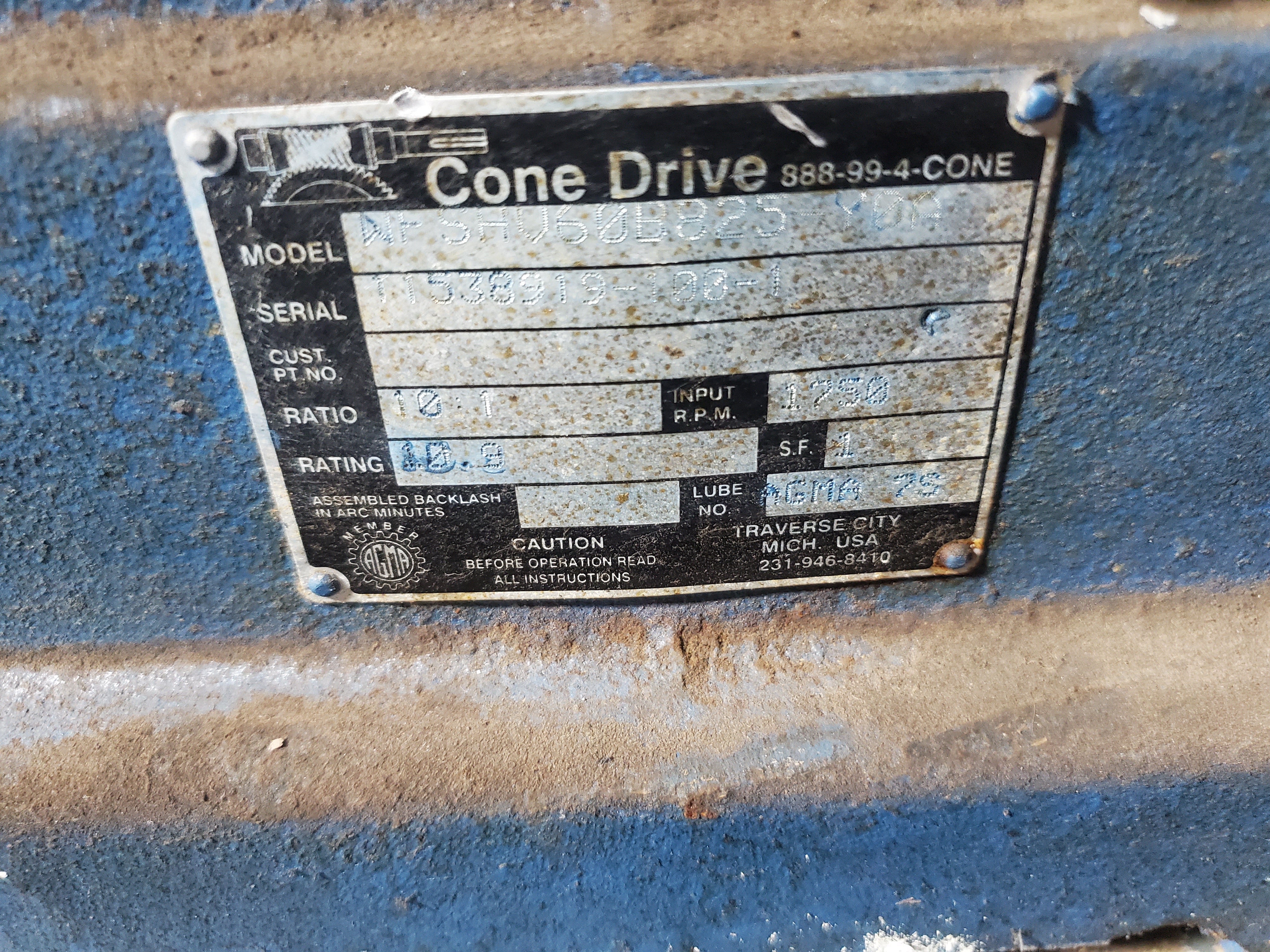 Cone Drive WFSHV60B825-Y0A Gear Box Speed Reducer