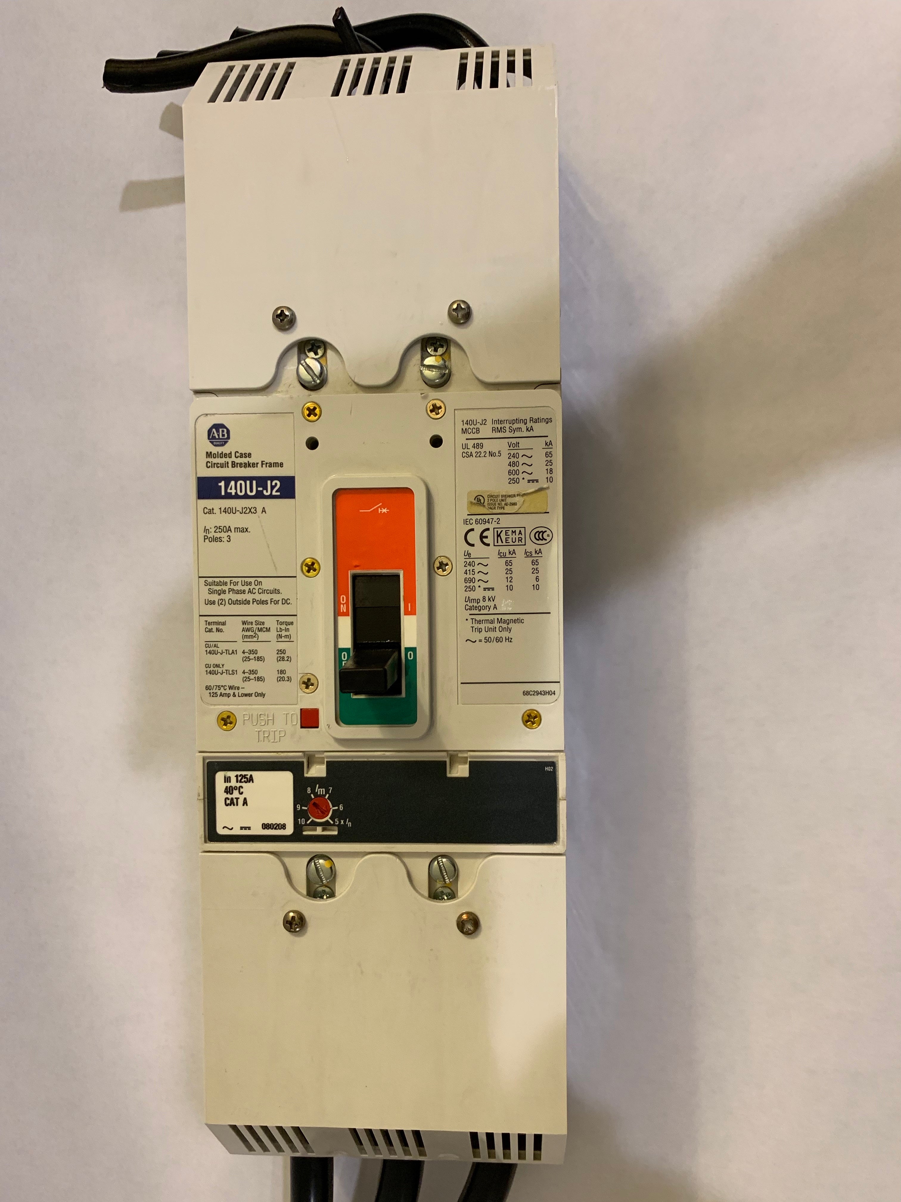 Allen-Bradley 140U-J2 250 Circuit Breaker Amp 3 Pole