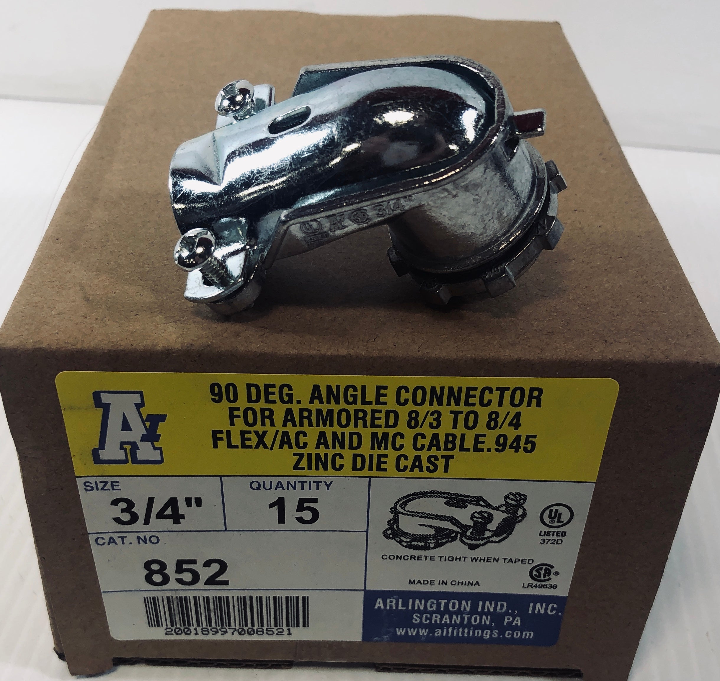 Arlington 852 90 Degree Angle Connector 3/4" - Box of 15